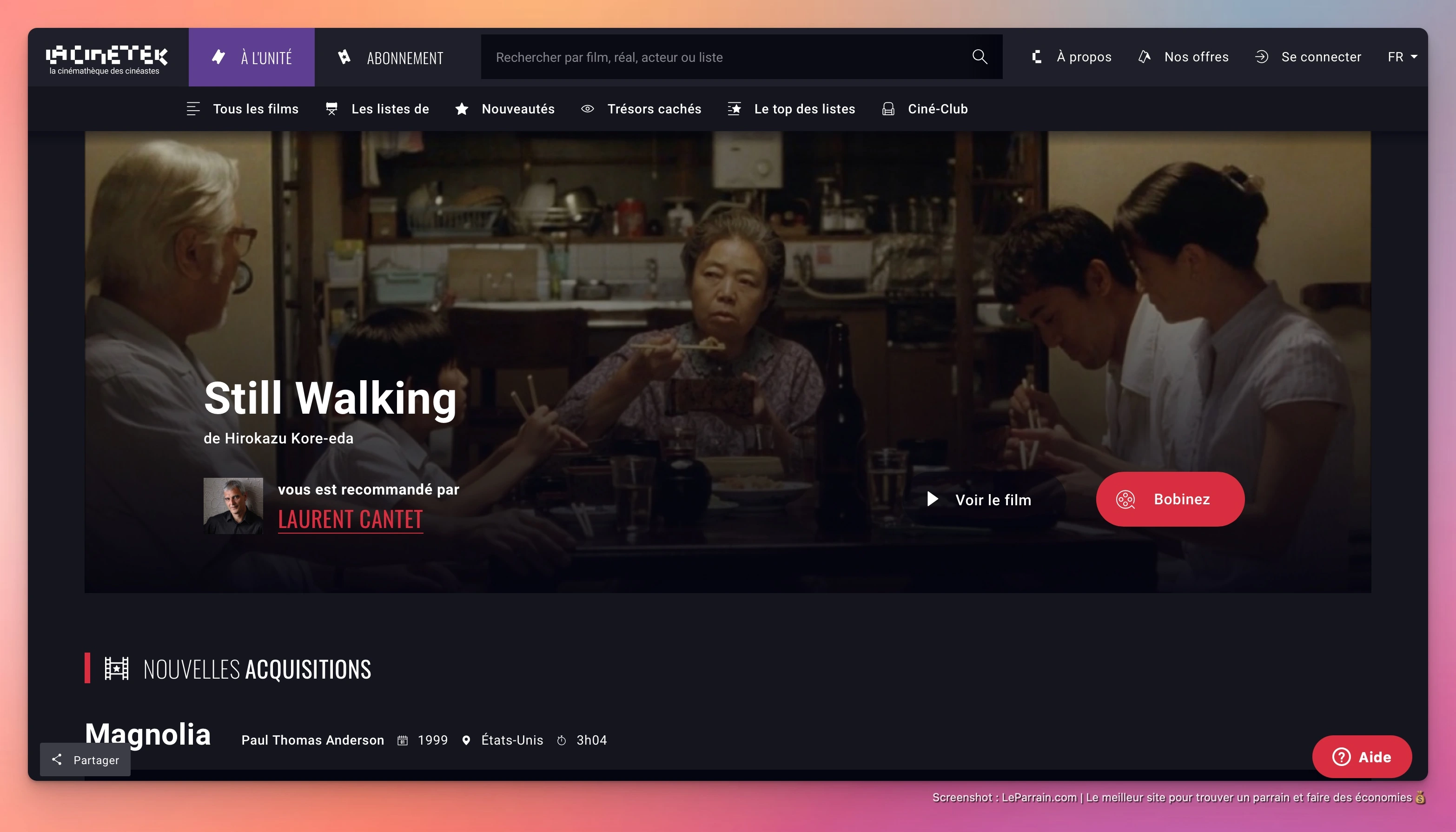 Capture d'écran 3 du programme de parrainage LaCinetek