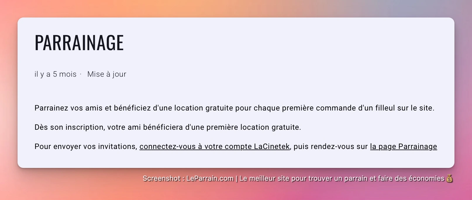 Capture d'écran 4 du programme de parrainage LaCinetek