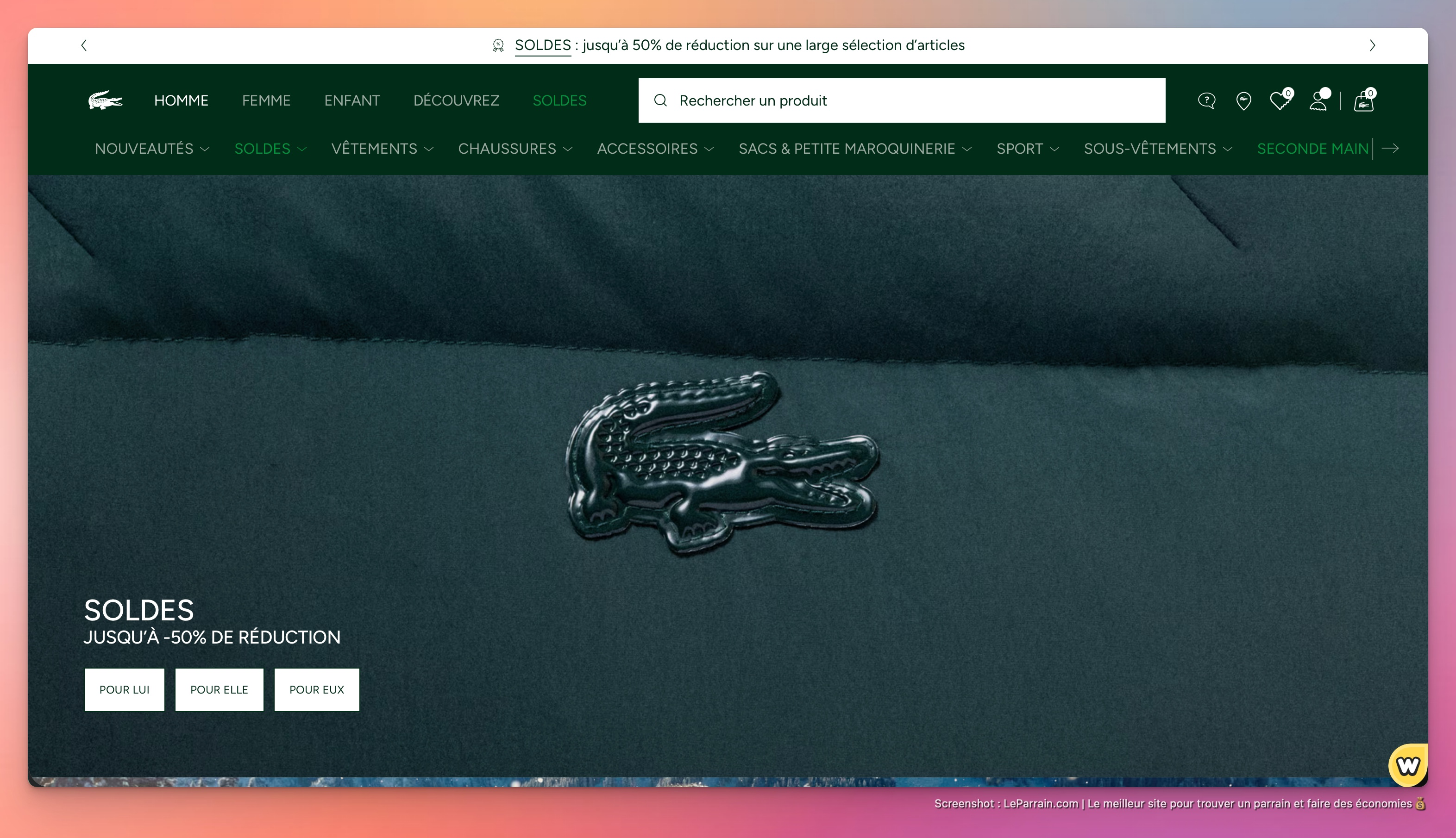 Capture d'écran 1 du programme de parrainage Lacoste