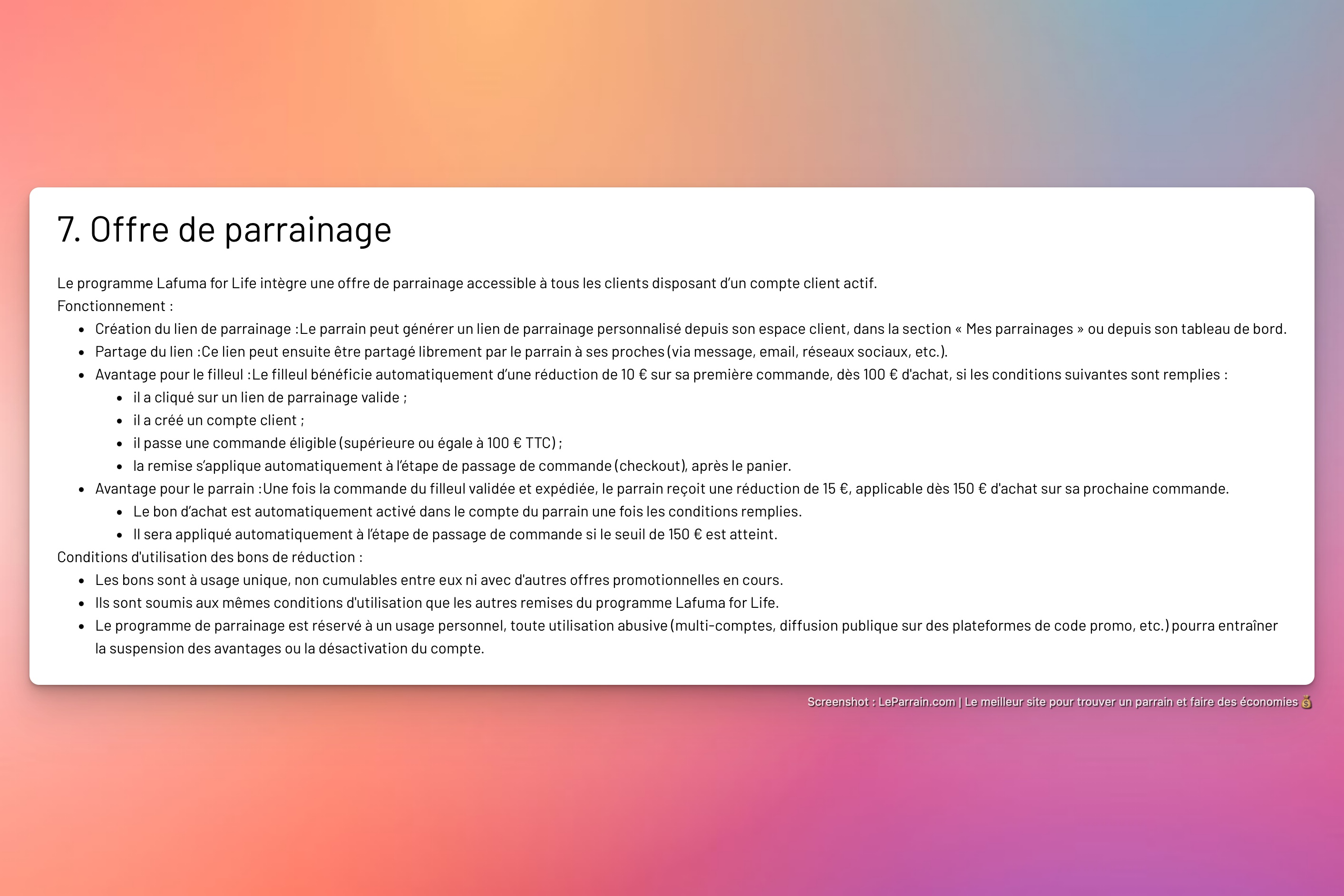 Capture d'écran 1 du programme de parrainage Lafuma Mobilier