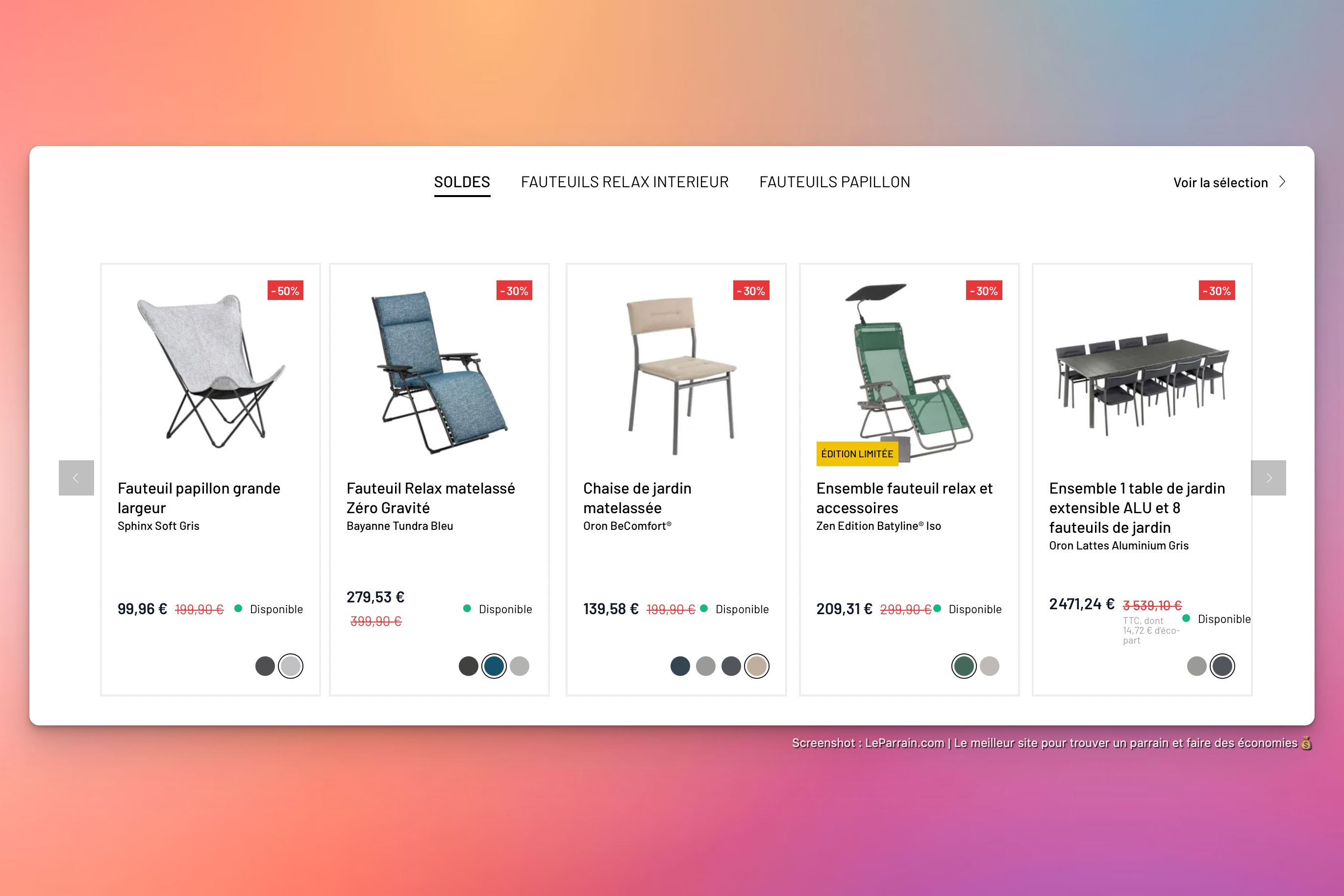 Capture d'écran 3 du programme de parrainage Lafuma Mobilier