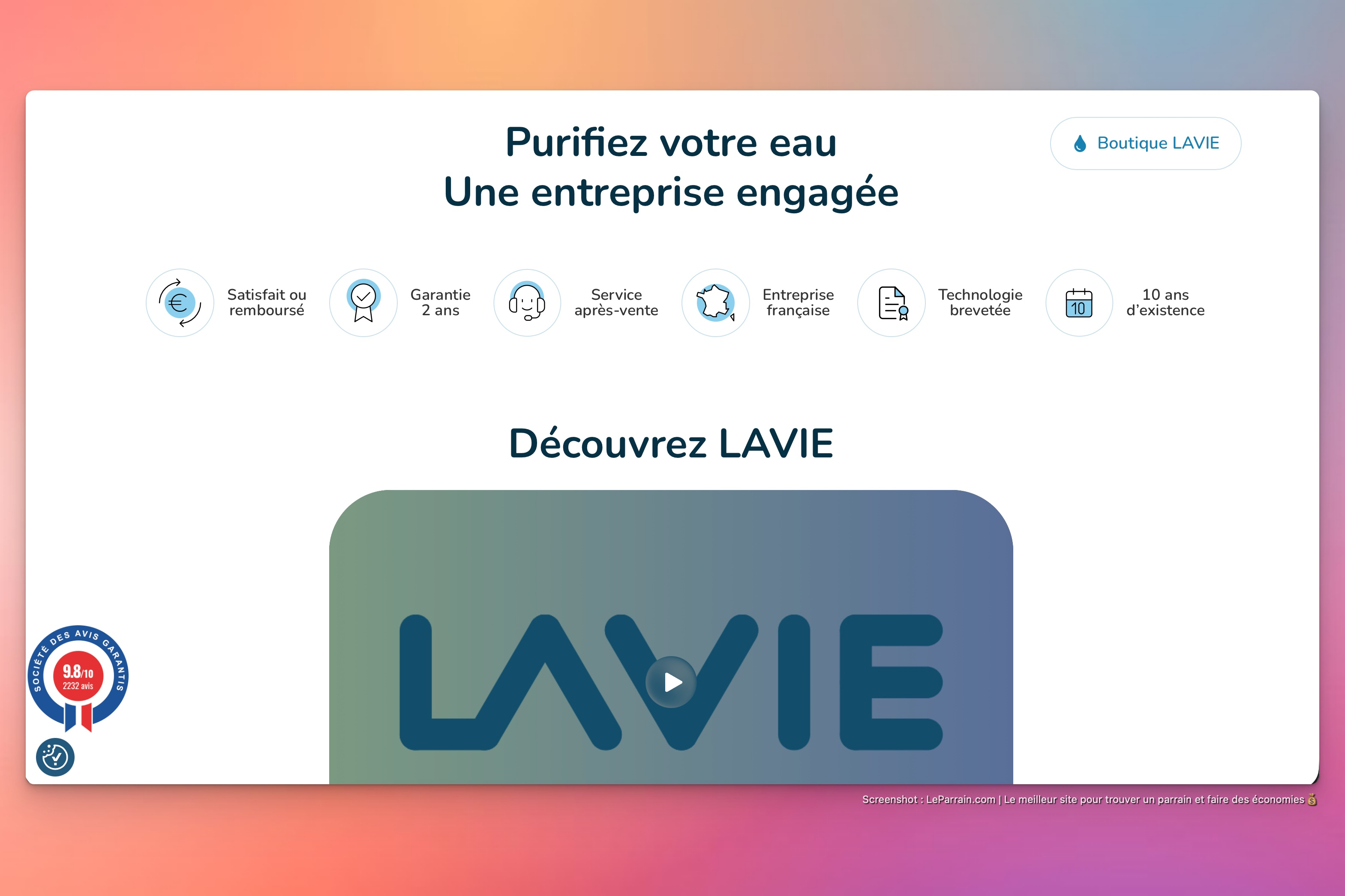 Capture d'écran 2 du programme de parrainage Lavie