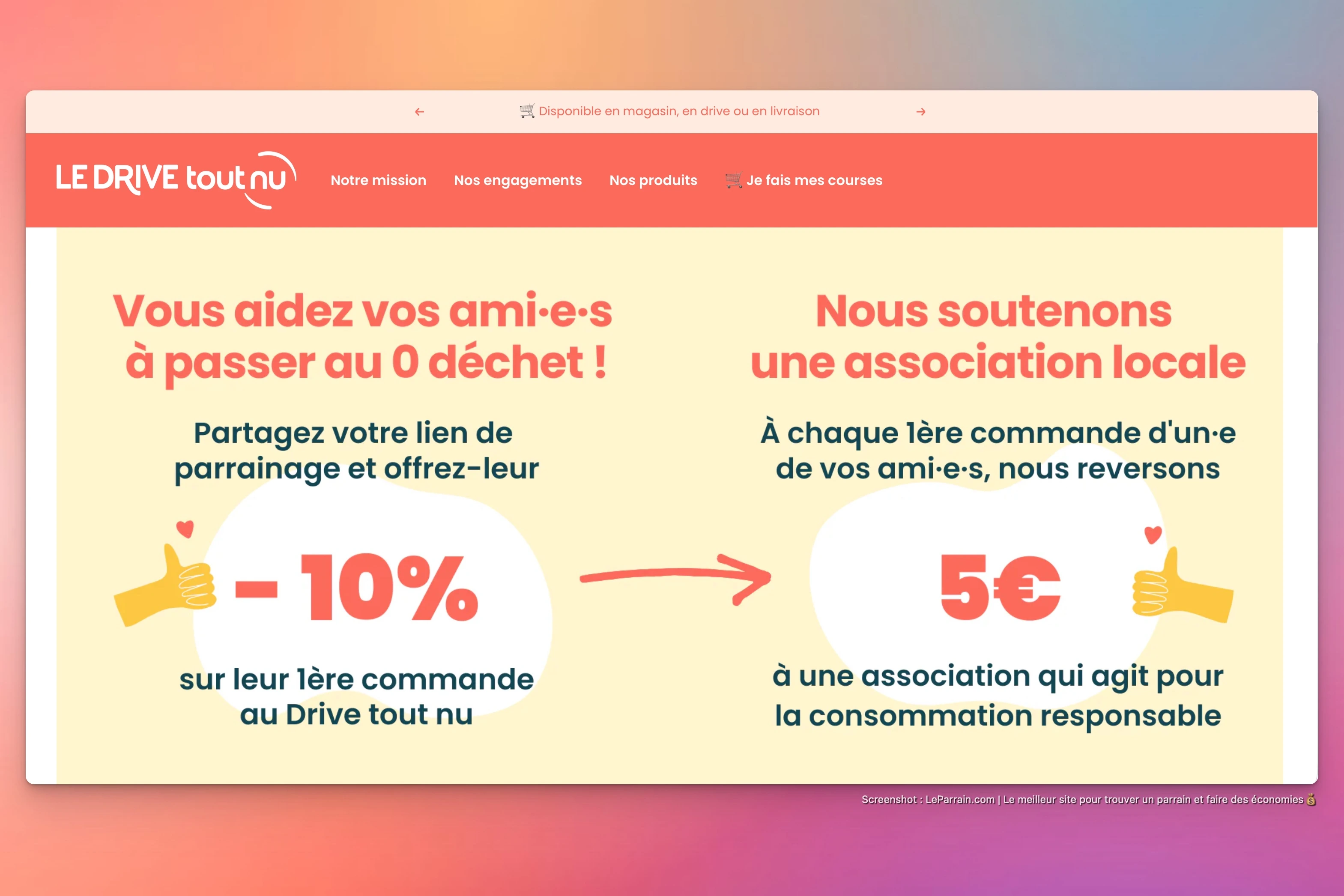 Capture d'écran 1 du programme de parrainage Le Drive Tout Nu