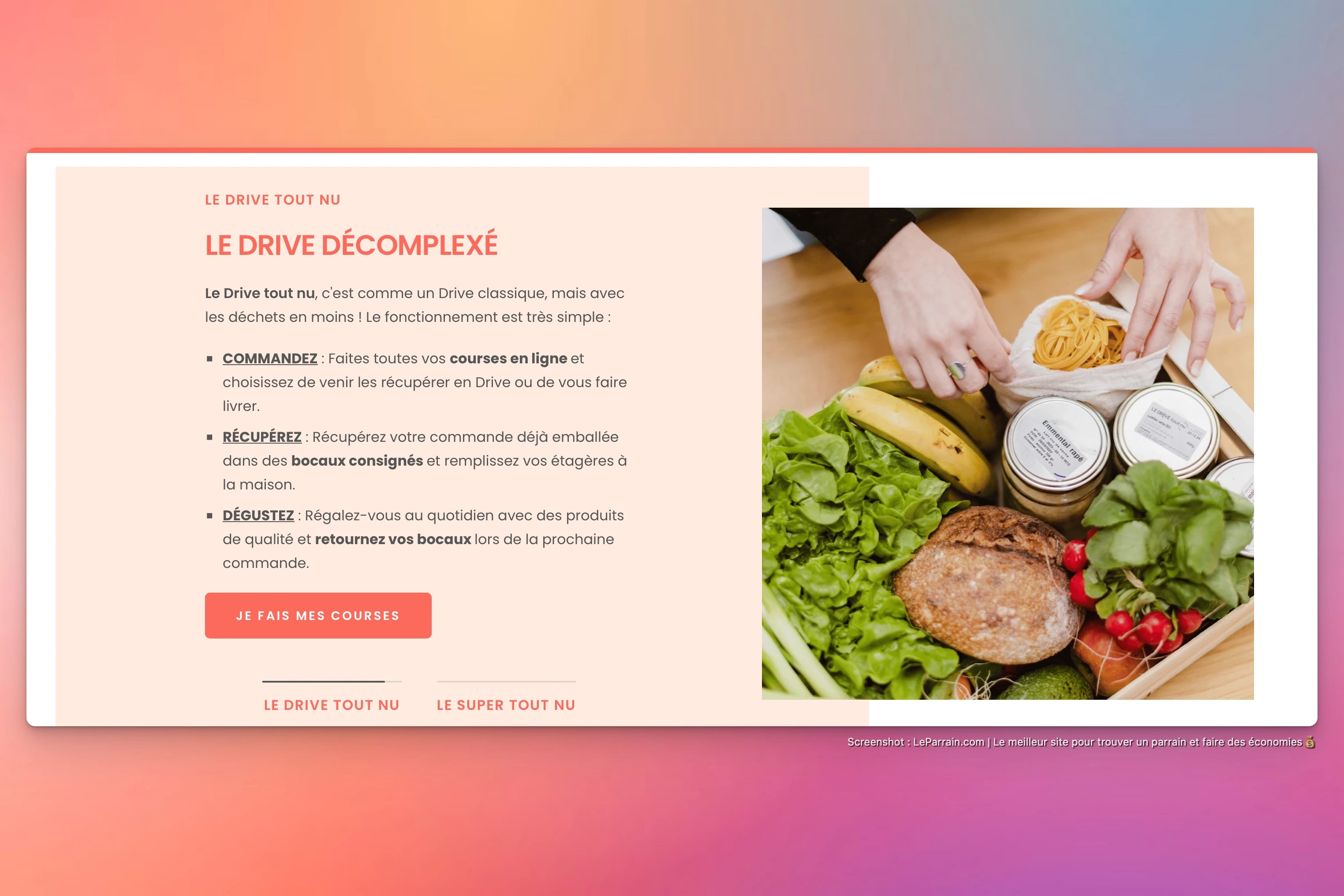 Capture d'écran 4 du programme de parrainage Le Drive Tout Nu
