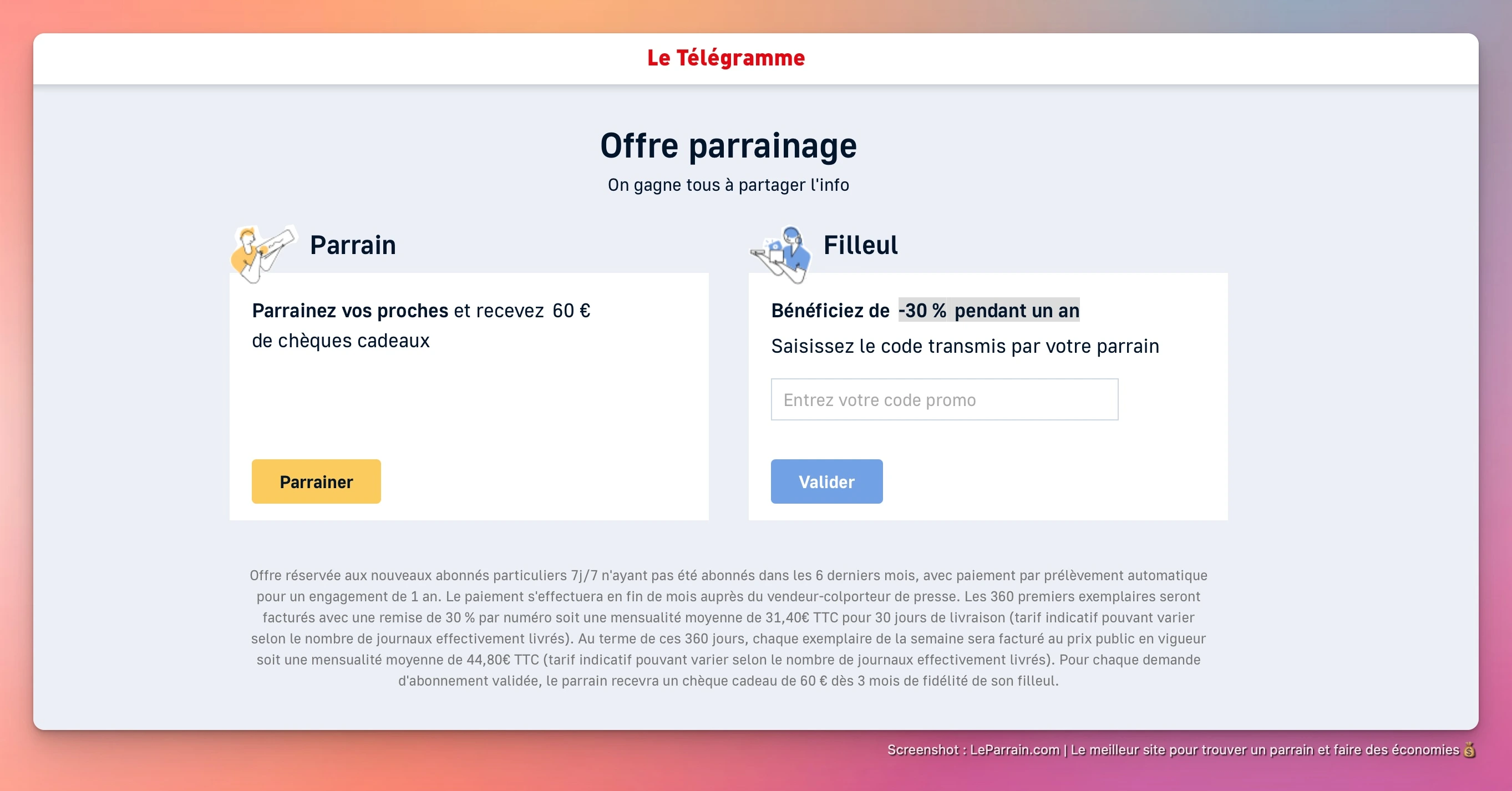 Capture d'écran 4 du programme de parrainage Le Télégramme