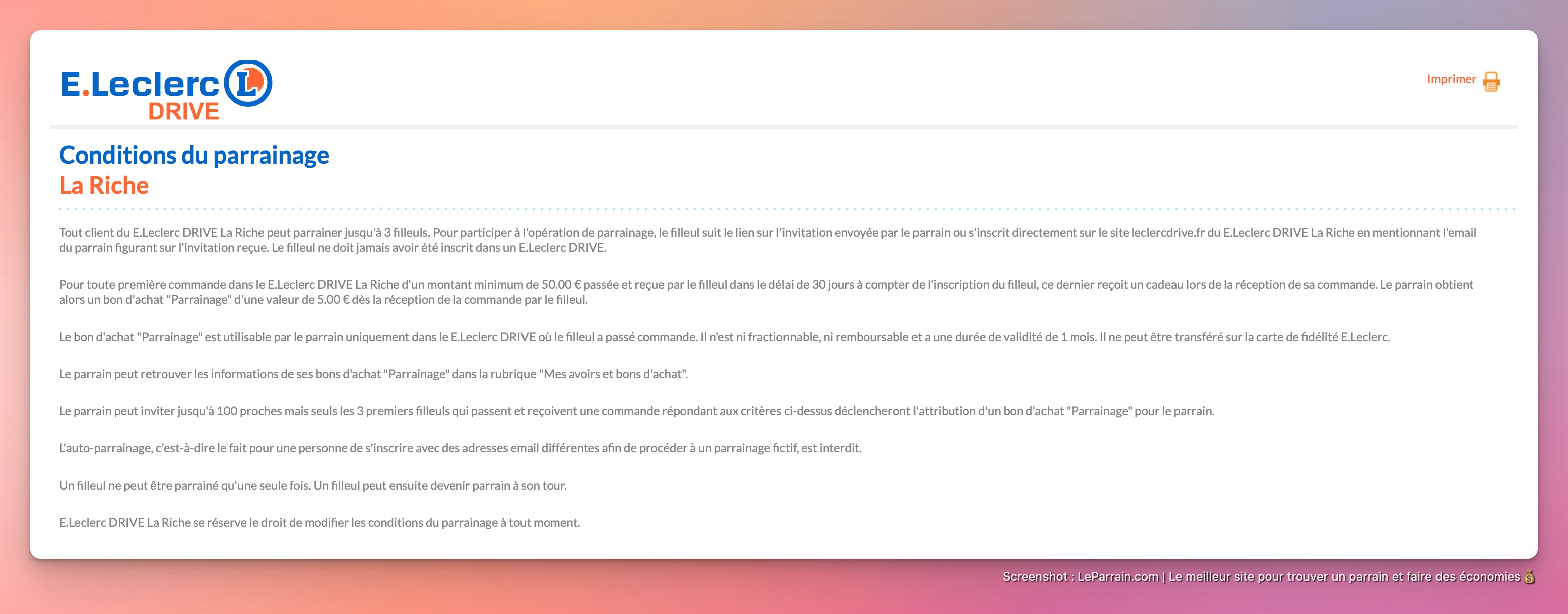 Capture d'écran 3 du programme de parrainage Leclerc