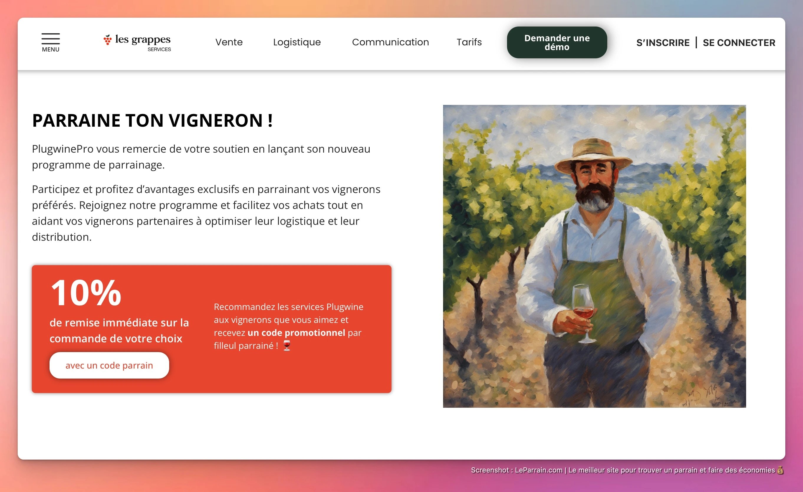 Capture d'écran 1 du programme de parrainage Les Grappes