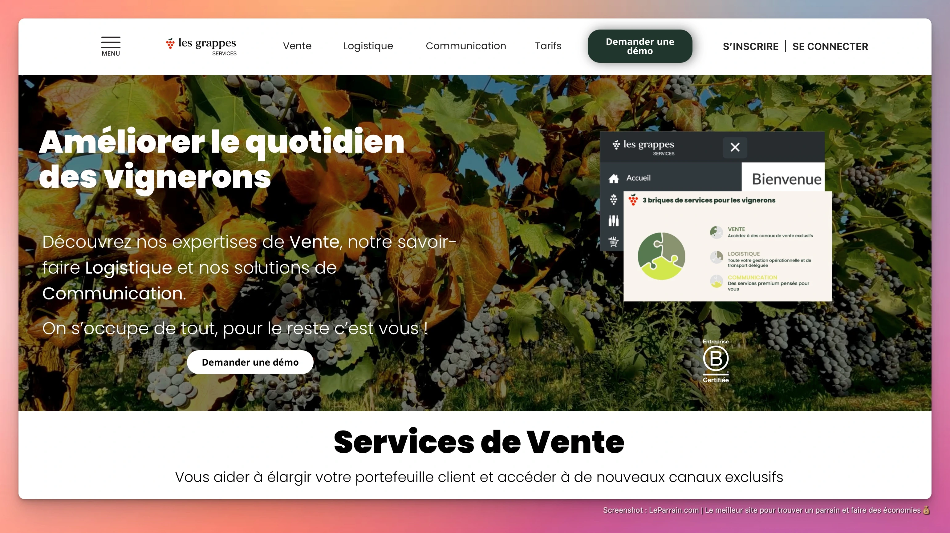 Capture d'écran 2 du programme de parrainage Les Grappes