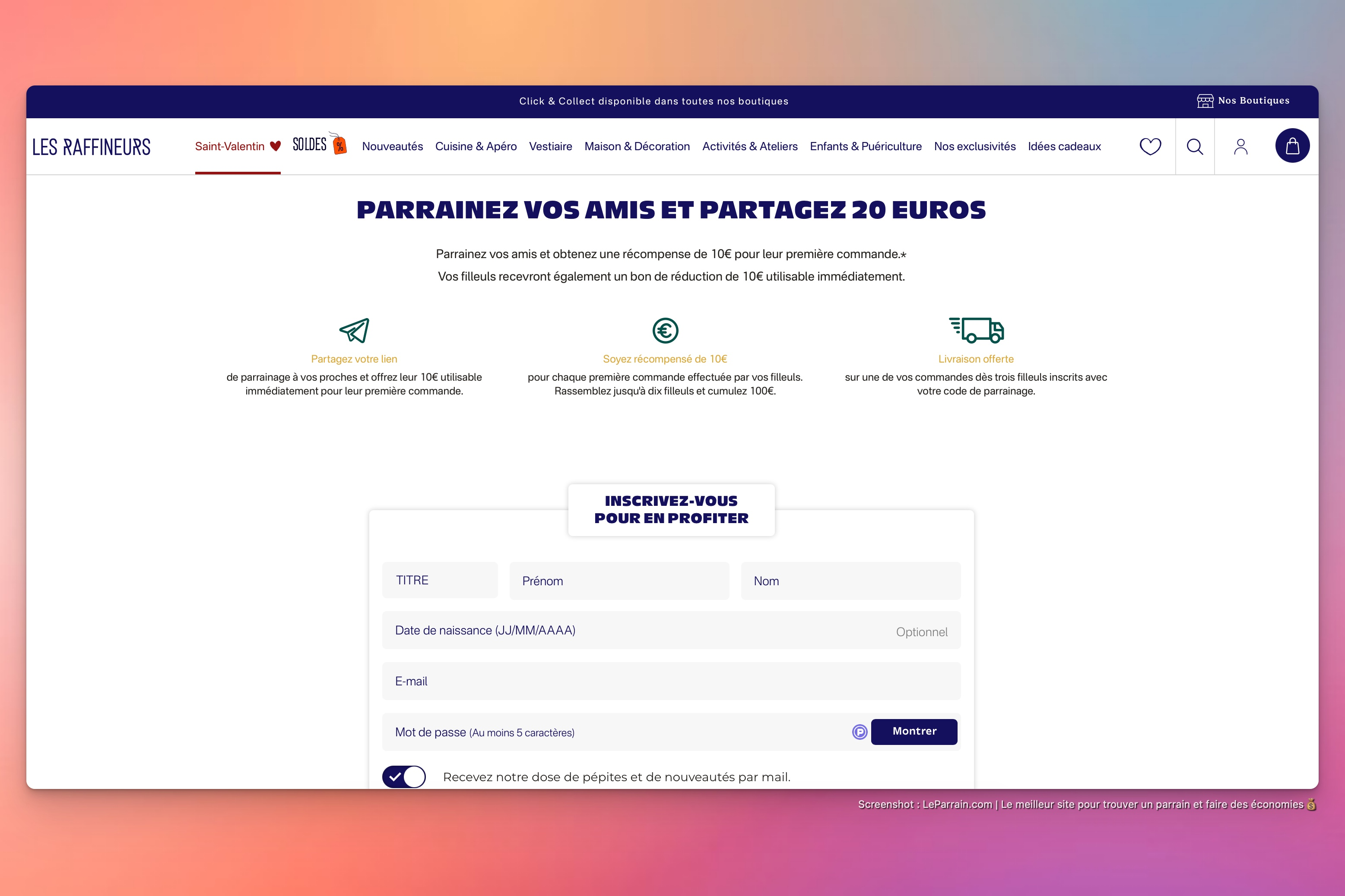 Capture d'écran 1 du programme de parrainage Les Raffineurs