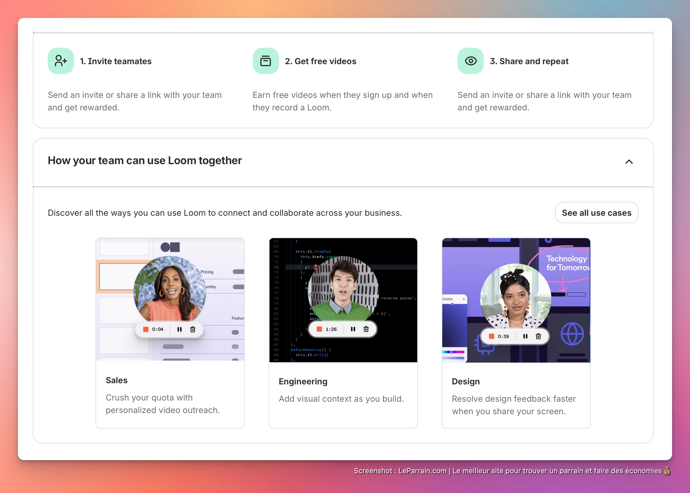 Capture d'écran 2 du programme de parrainage Loom
