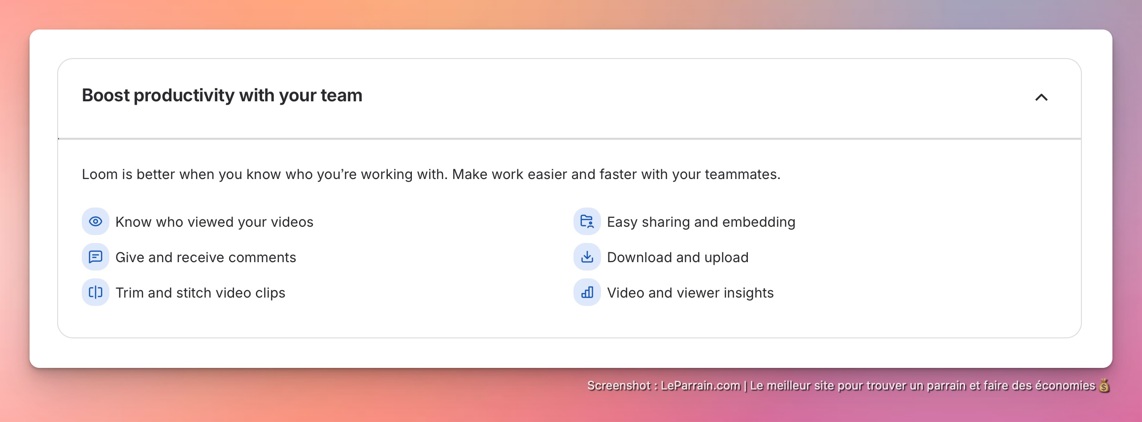 Capture d'écran 3 du programme de parrainage Loom