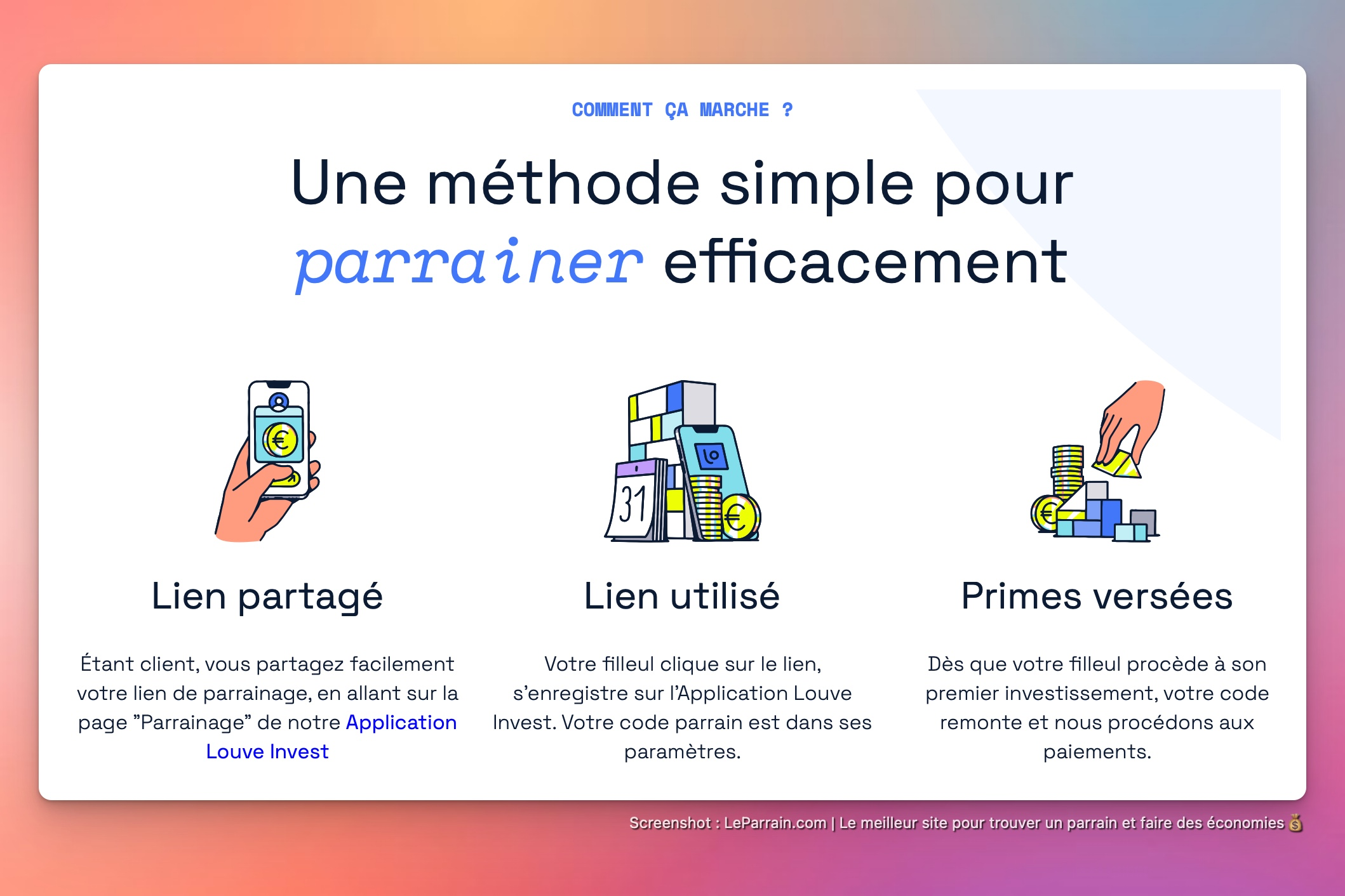Capture d'écran 5 du programme de parrainage Louve Invest