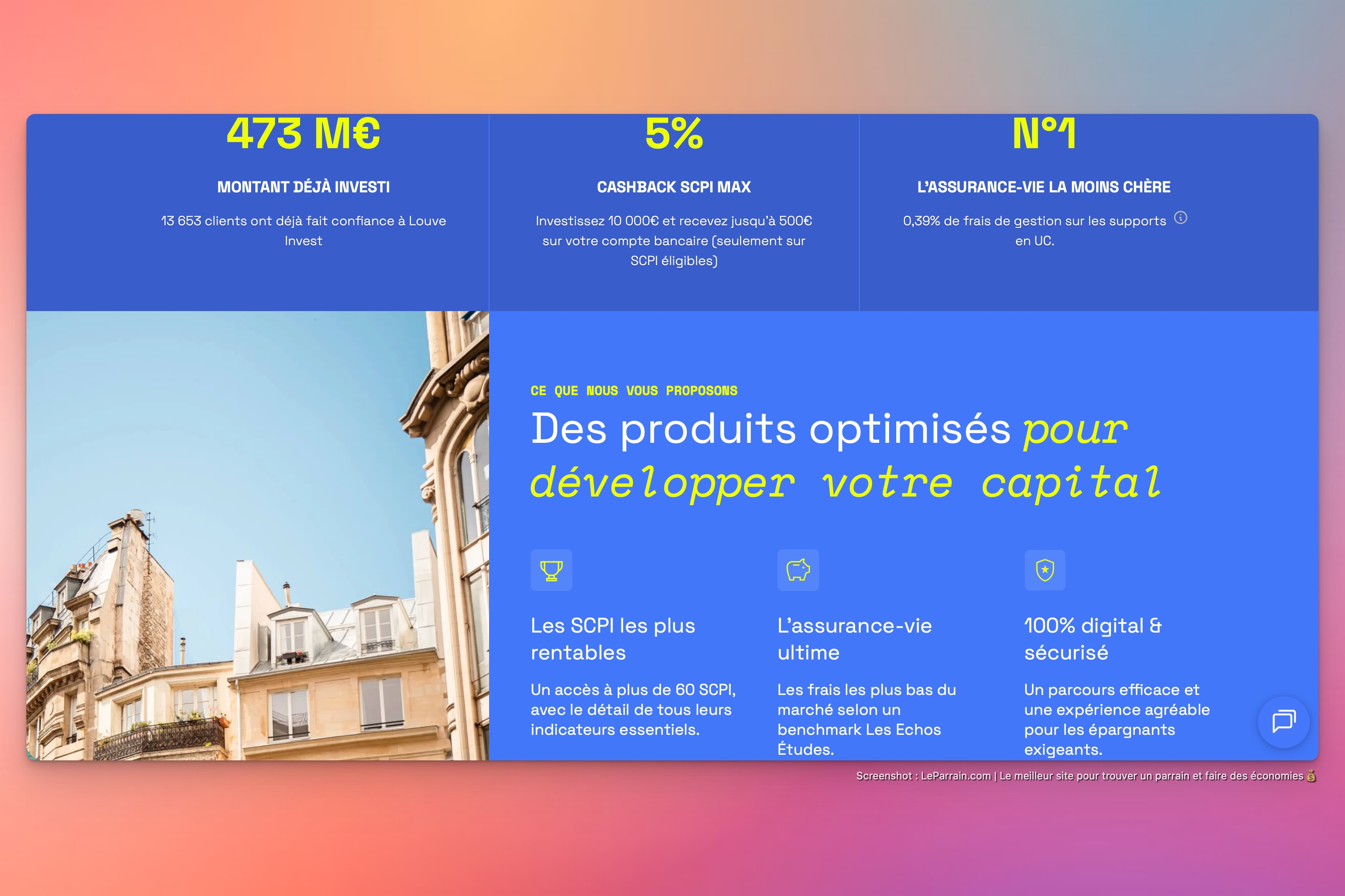 Capture d'écran 9 du programme de parrainage Louve Invest