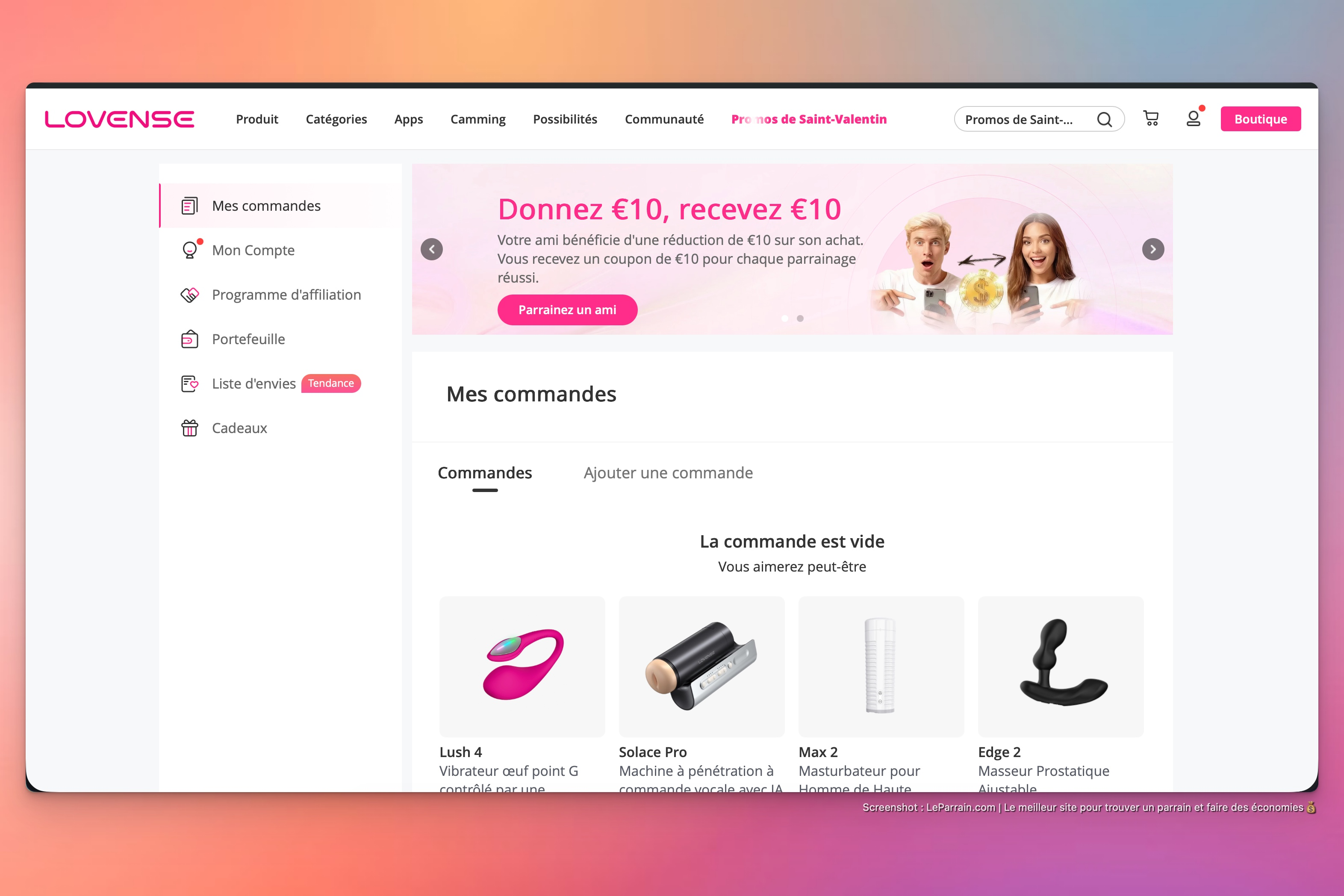 Capture d'écran 2 du programme de parrainage Lovense