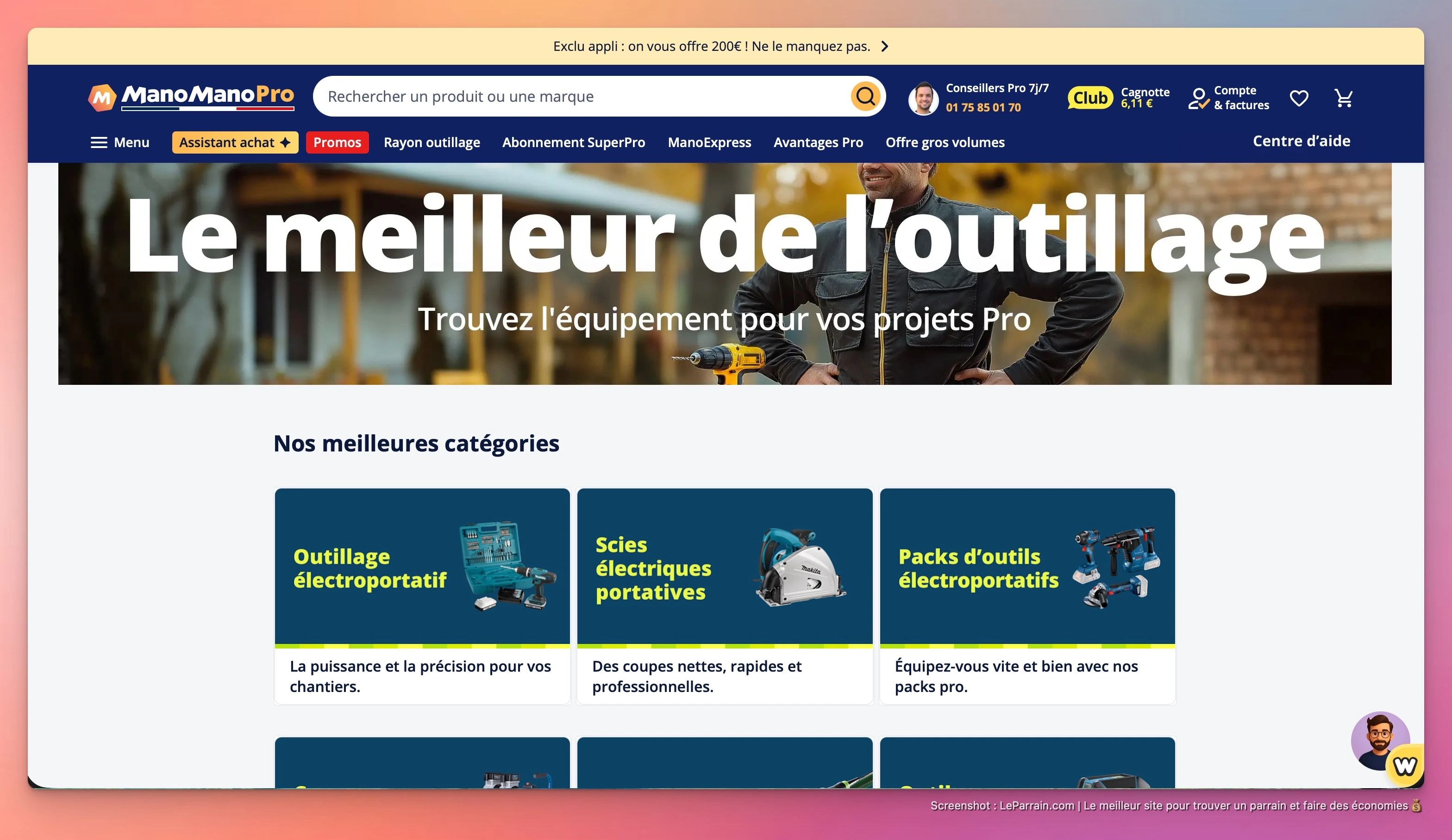 Capture d'écran 1 du programme de parrainage ManoMano Pro