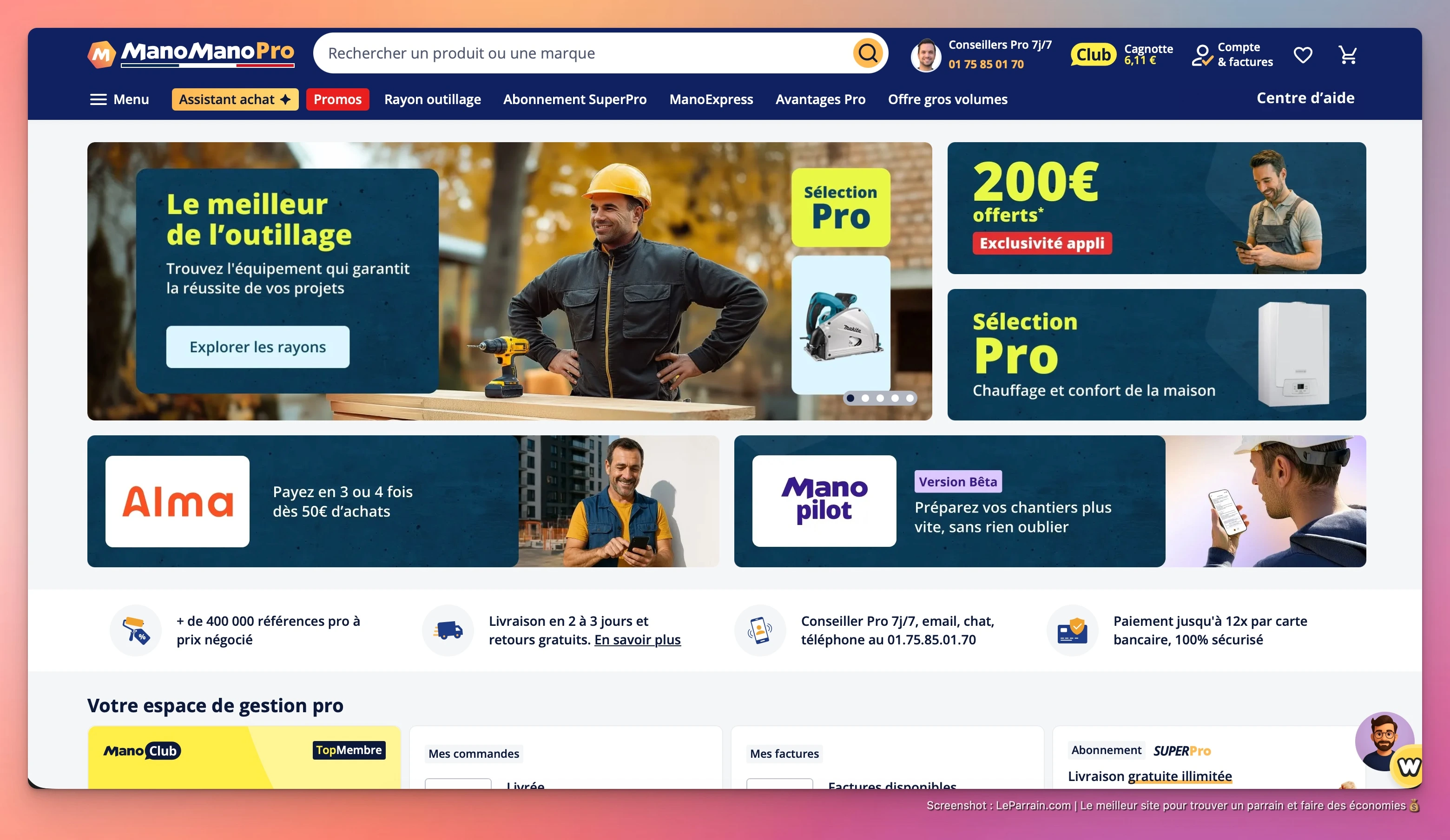 Capture d'écran 2 du programme de parrainage ManoMano Pro