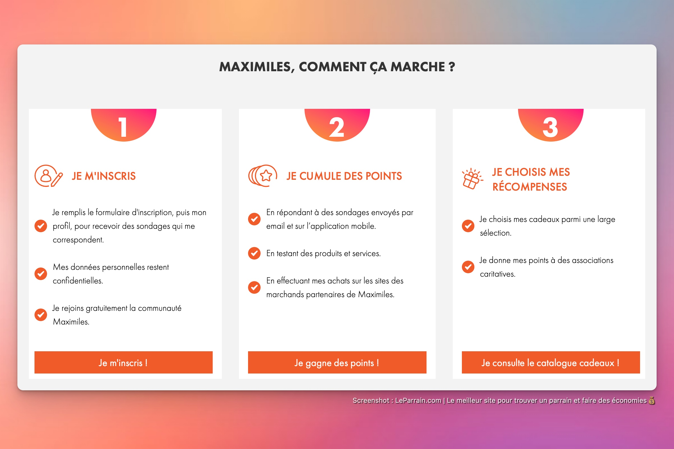 Capture d'écran 5 du programme de parrainage Maximiles
