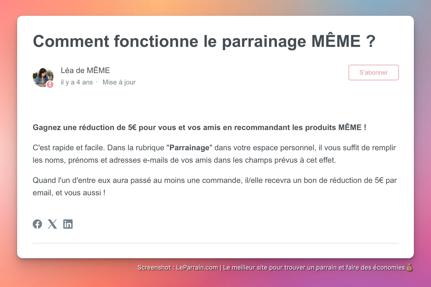 Capture d'écran 4 du programme de parrainage MÊME