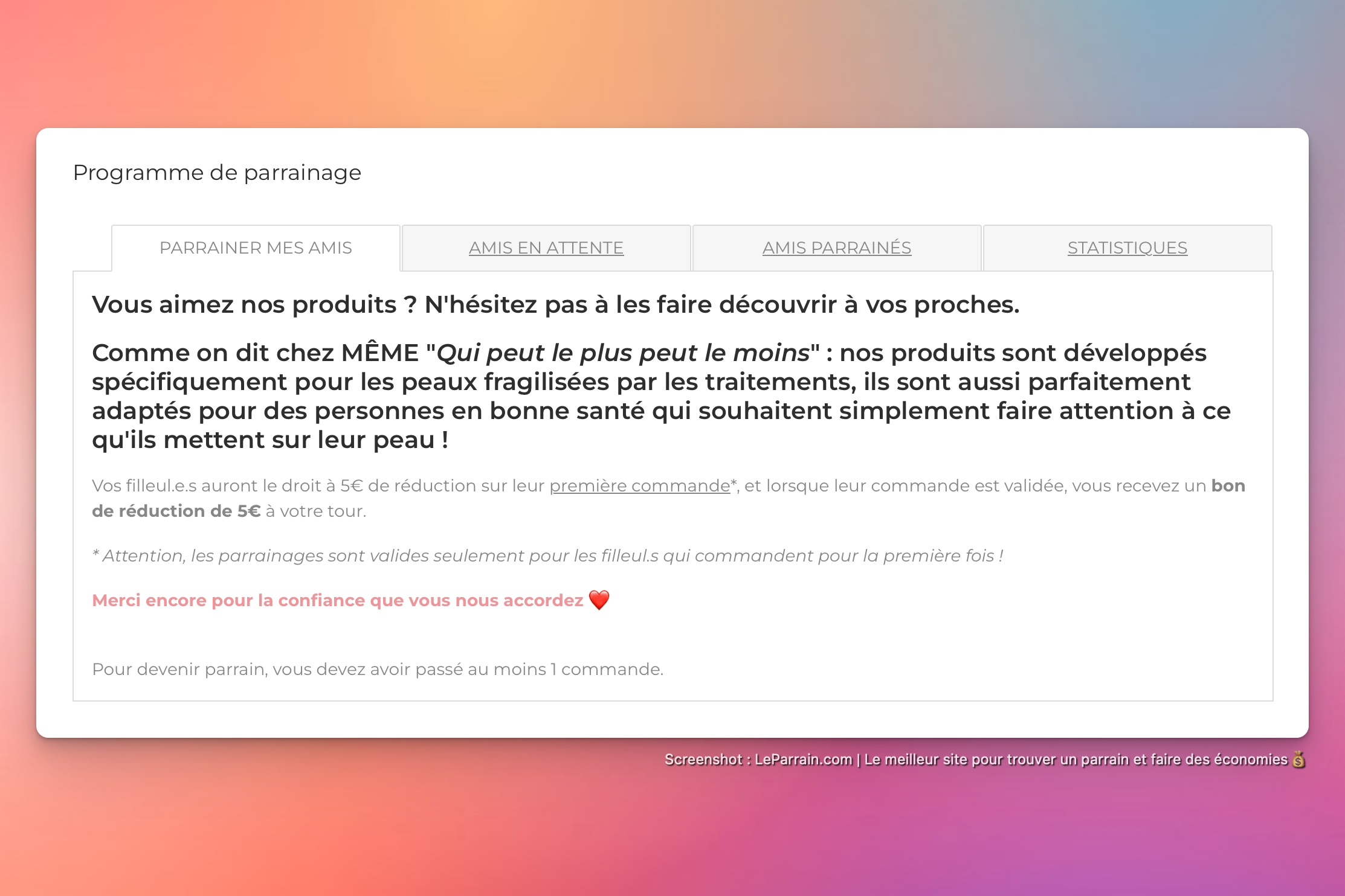 Capture d'écran 5 du programme de parrainage MÊME
