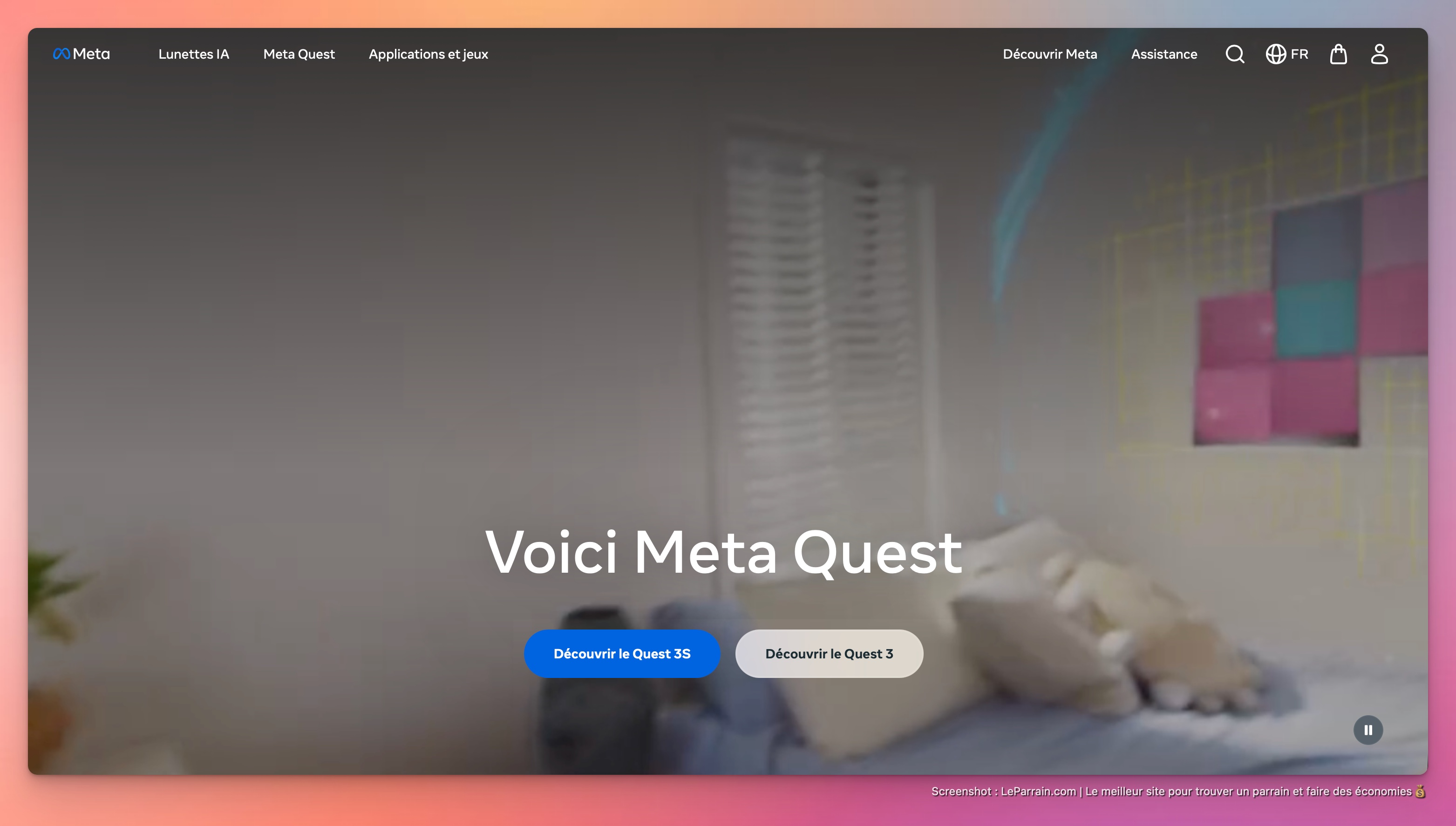 Capture d'écran 1 du programme de parrainage Meta Quest