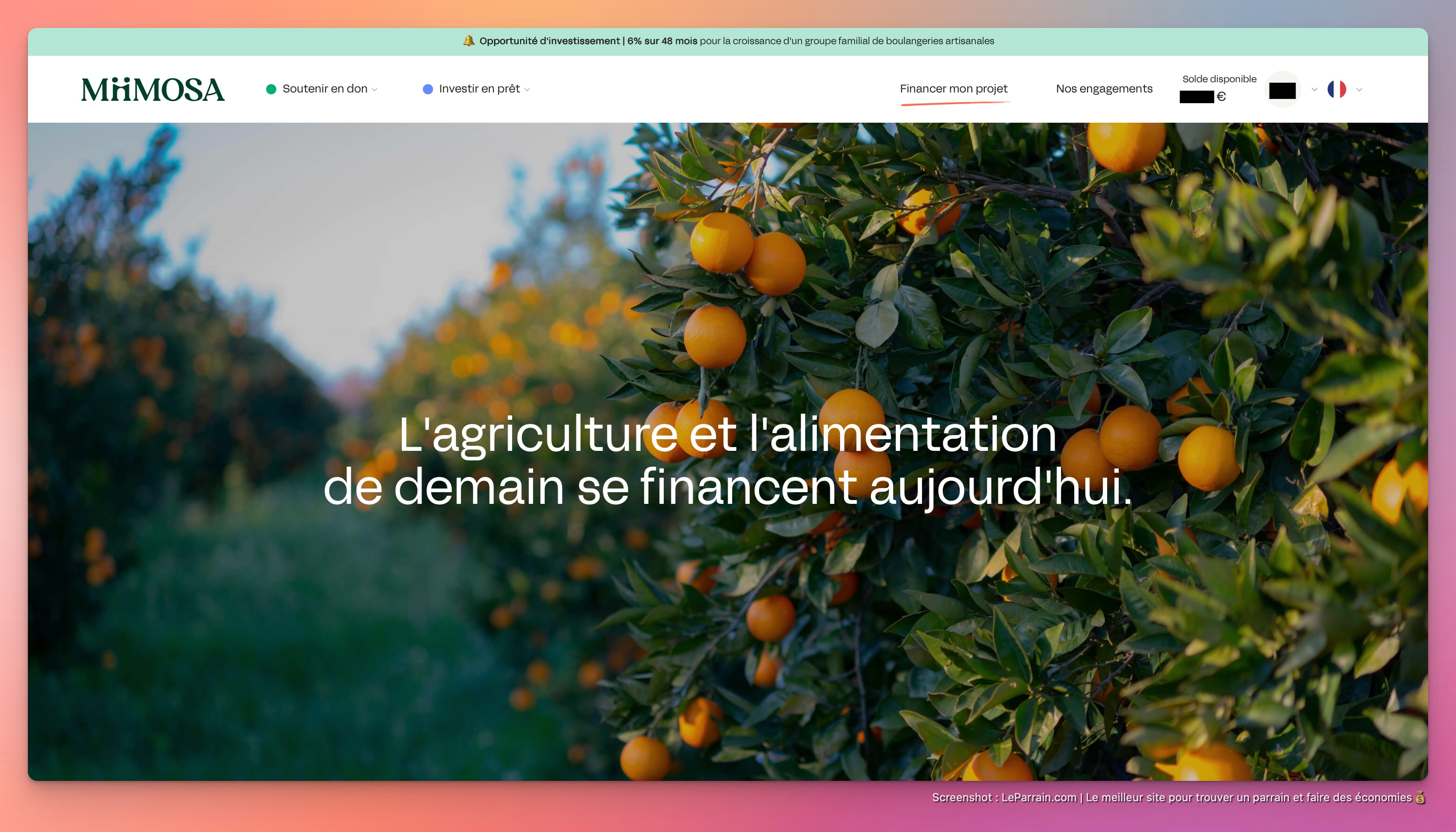 Capture d'écran 1 du programme de parrainage Miimosa