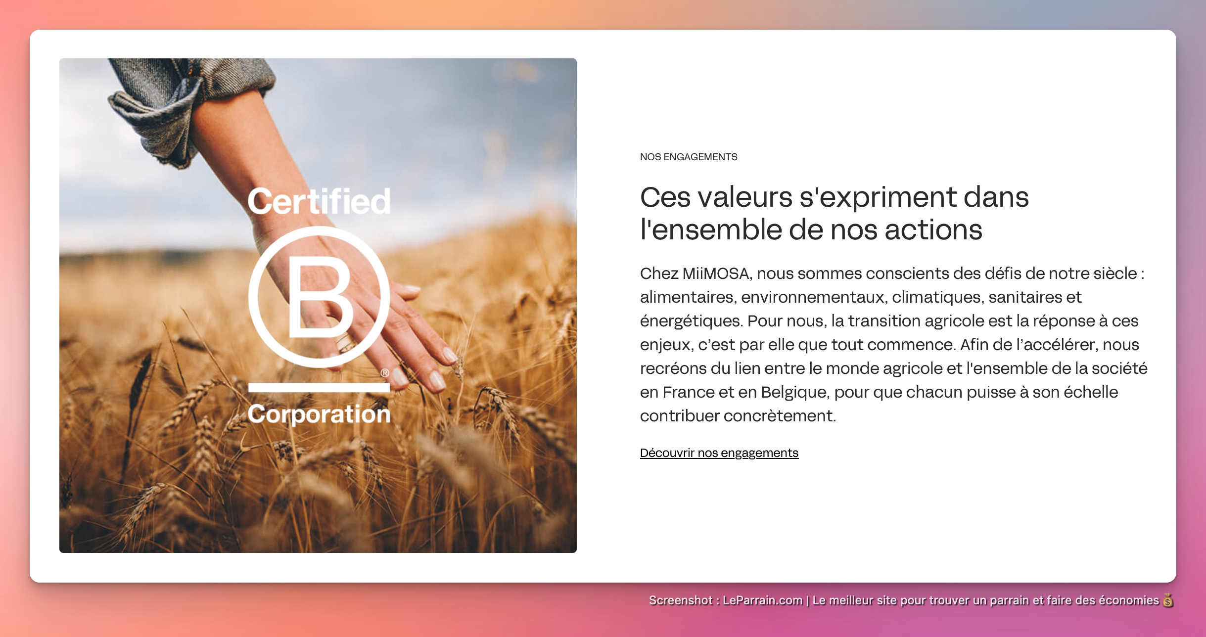 Capture d'écran 3 du programme de parrainage Miimosa