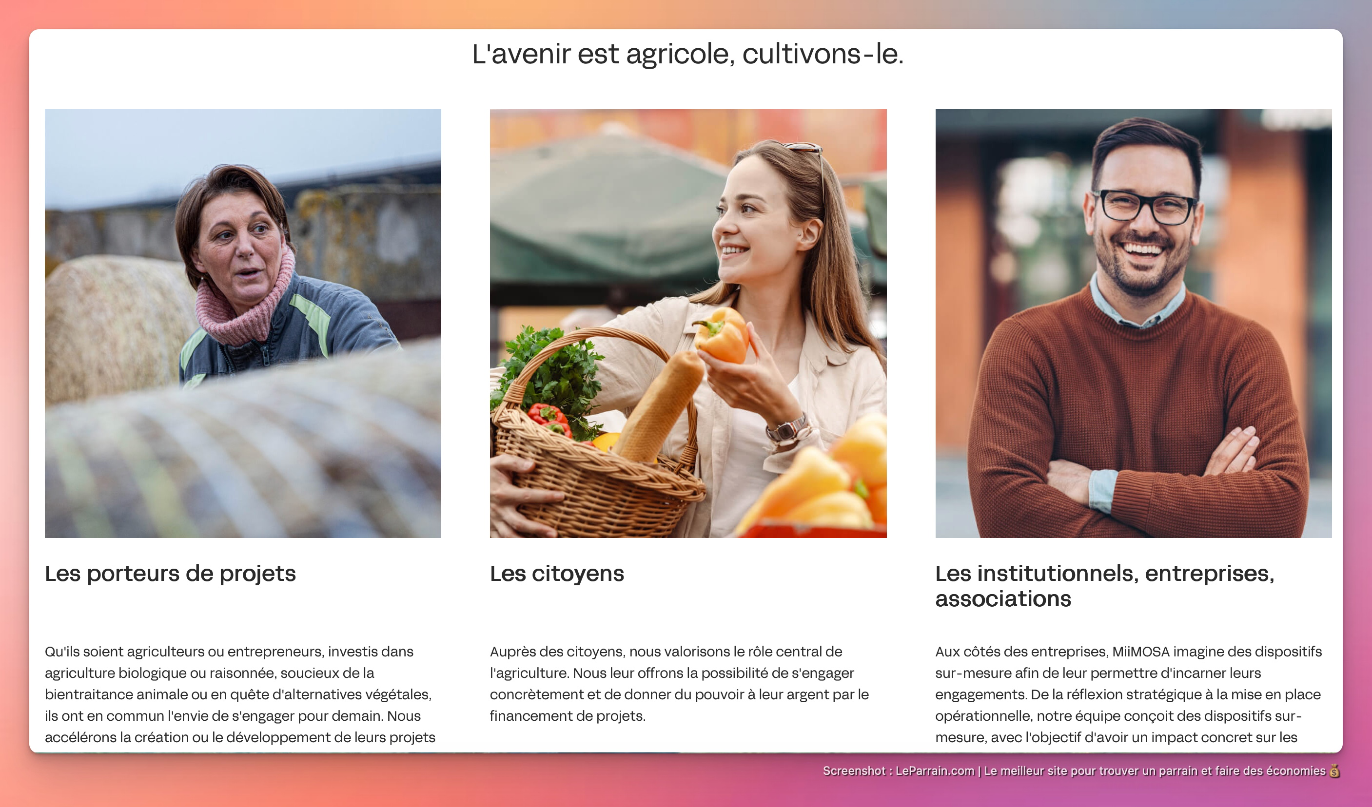 Capture d'écran 5 du programme de parrainage Miimosa