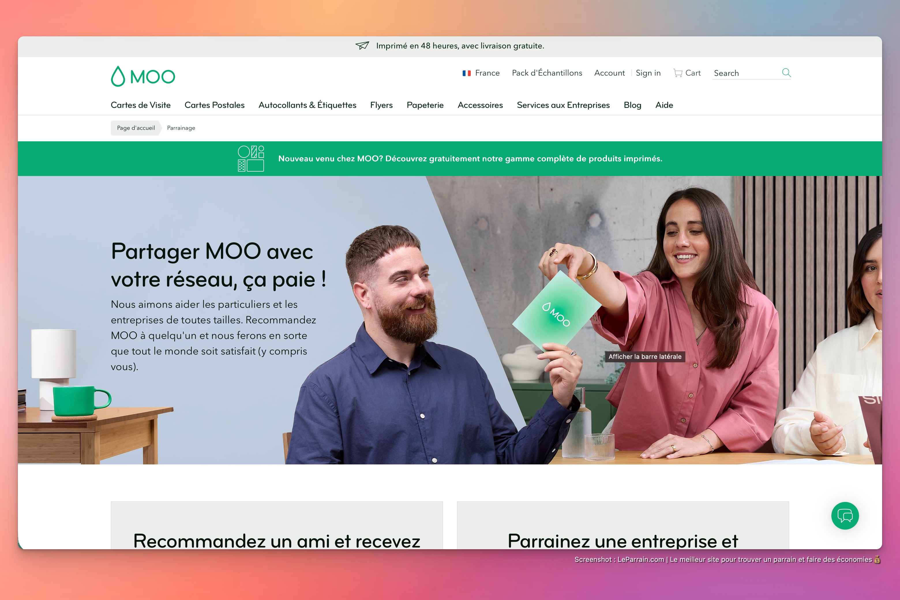 Capture d'écran 1 du programme de parrainage MOO