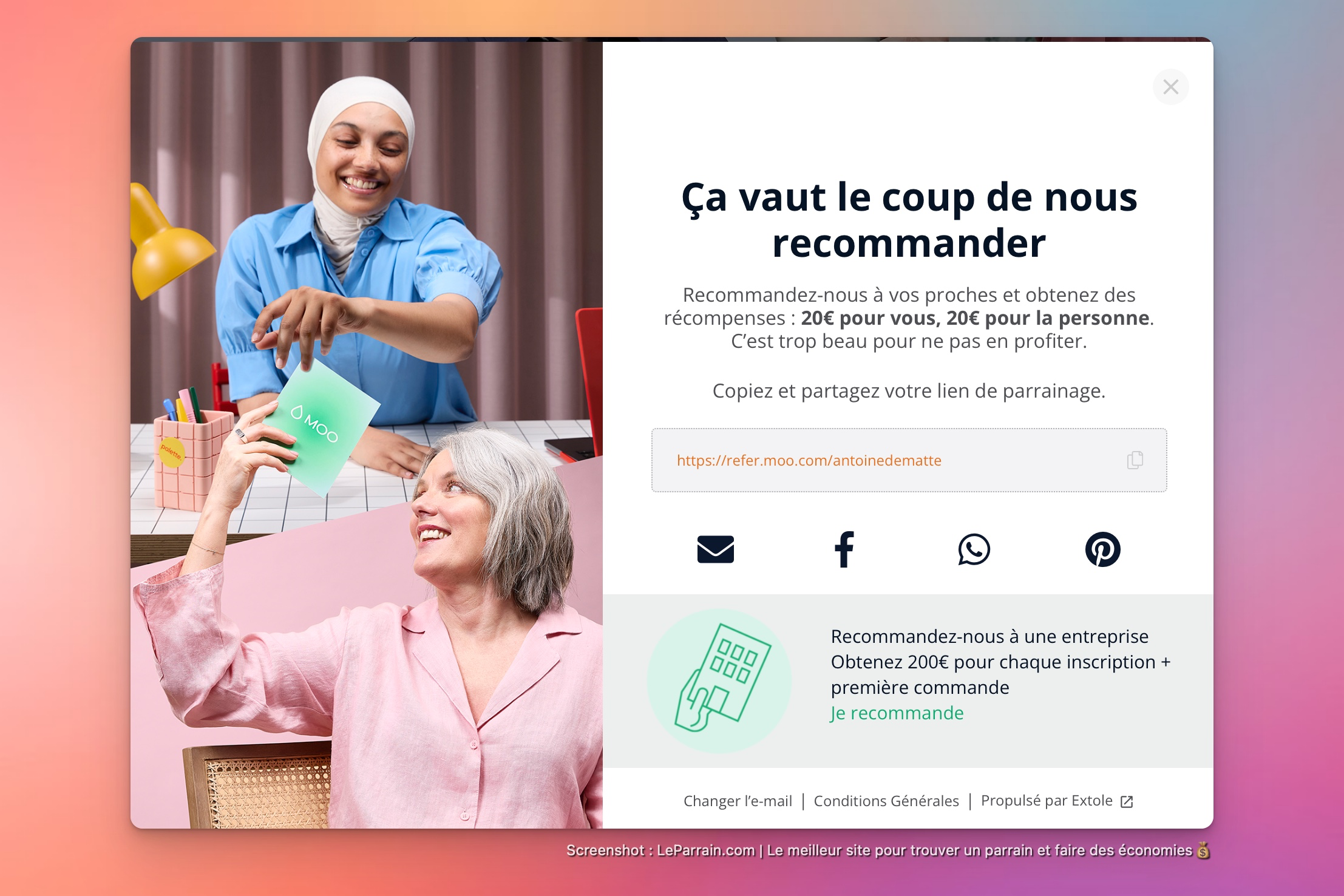 Capture d'écran 3 du programme de parrainage MOO