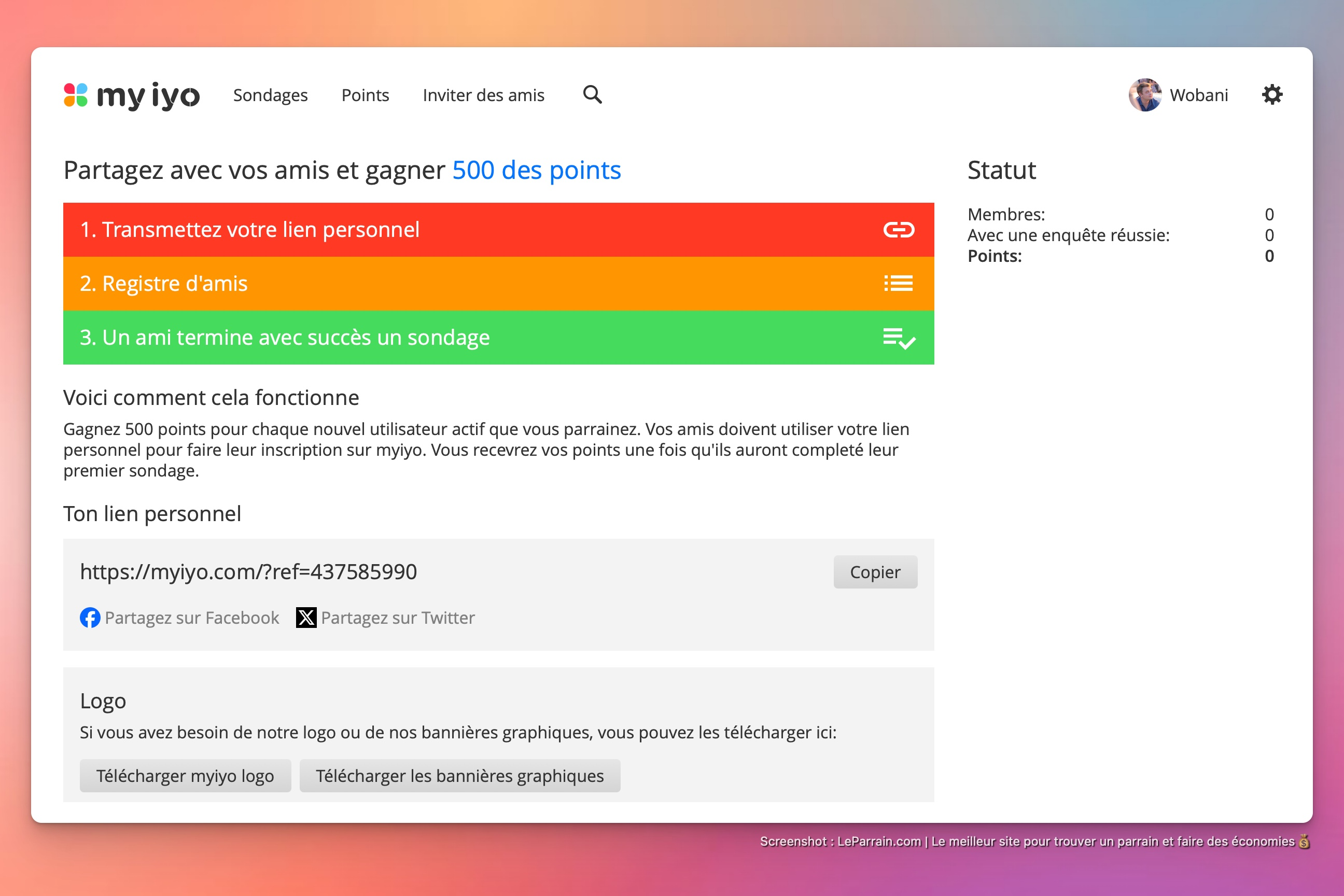 Capture d'écran 2 du programme de parrainage my iyo