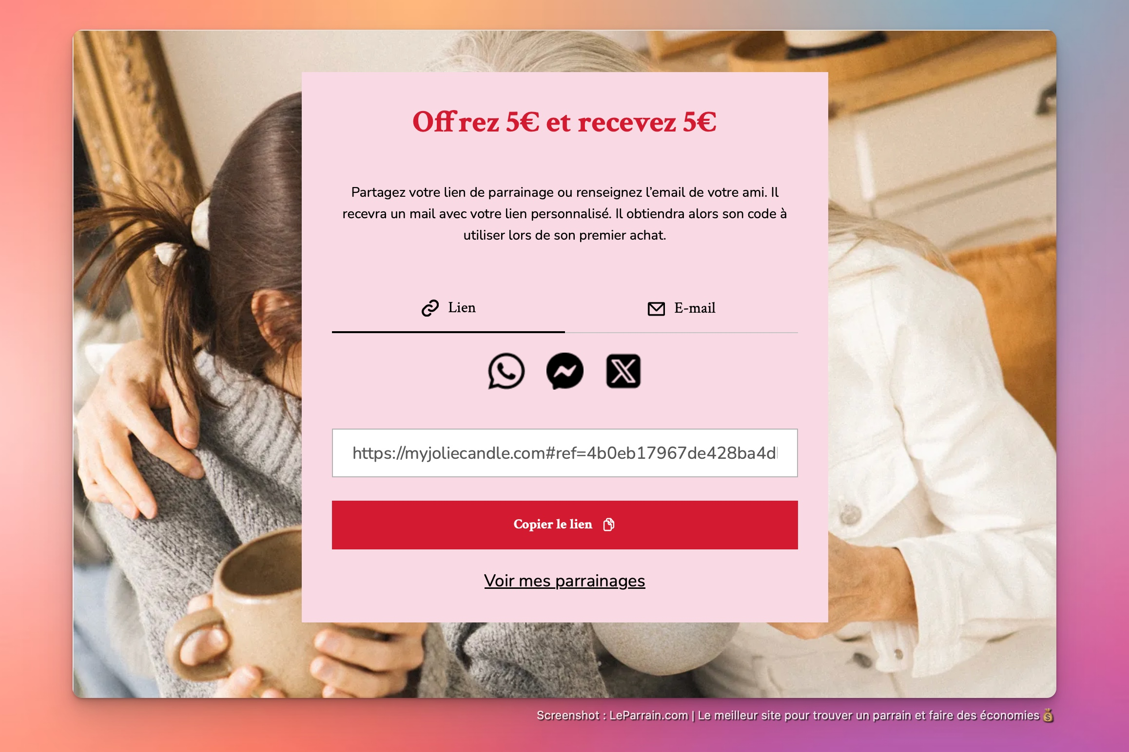 Capture d'écran 1 du programme de parrainage My Jolie Candle