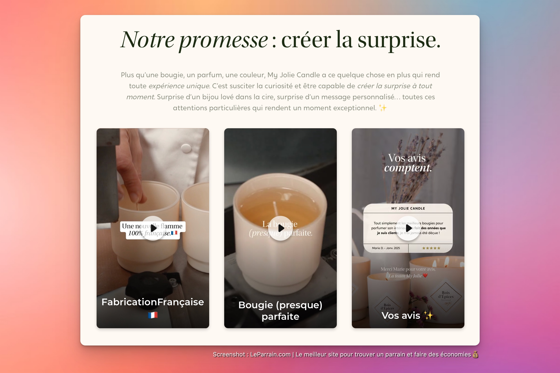 Capture d'écran 6 du programme de parrainage My Jolie Candle