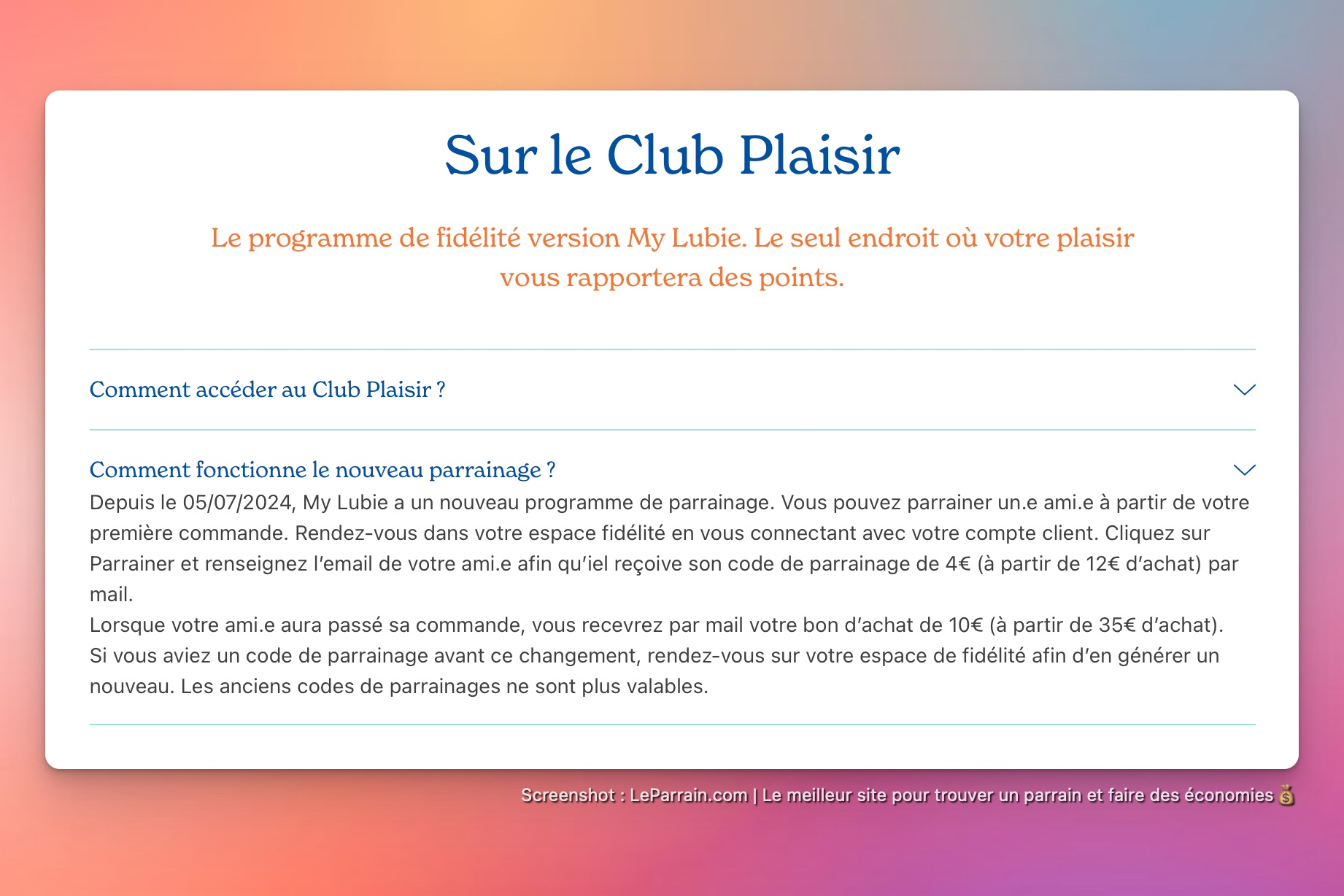 Capture d'écran 1 du programme de parrainage My Lubie