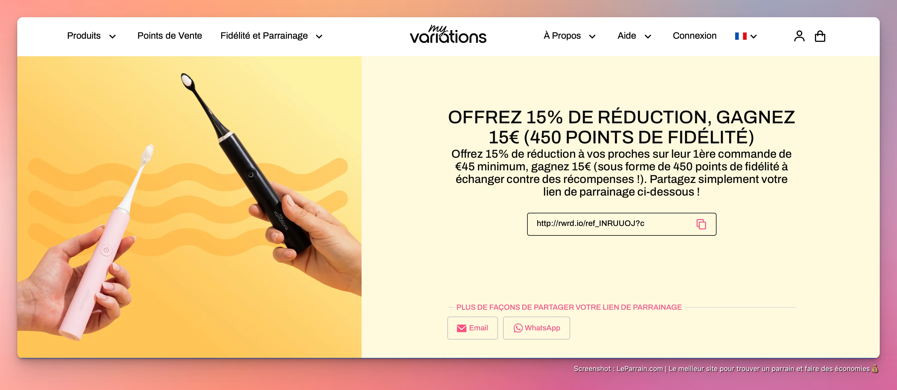 Capture d'écran 1 du programme de parrainage MyVariations