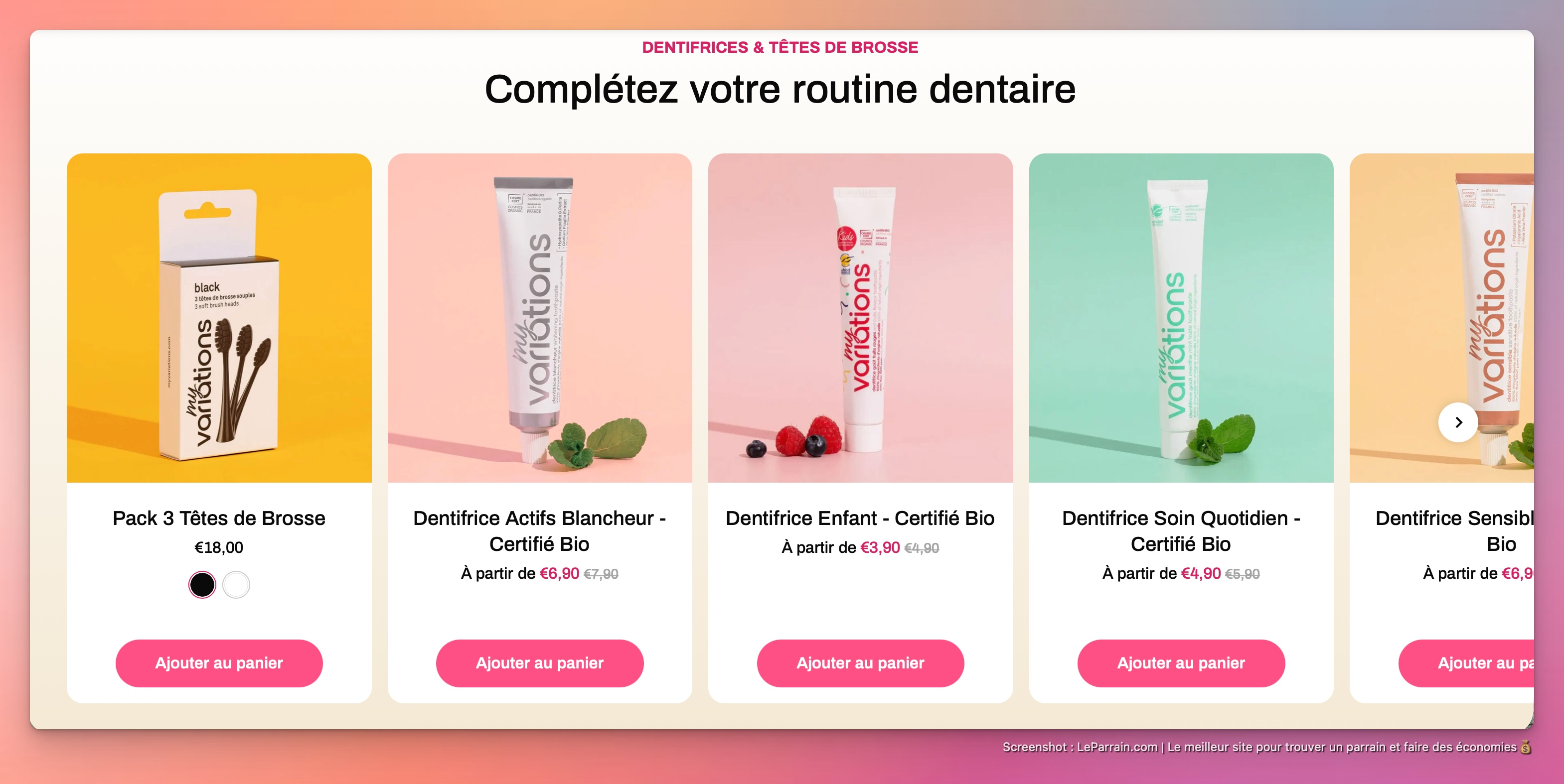 Capture d'écran 4 du programme de parrainage MyVariations