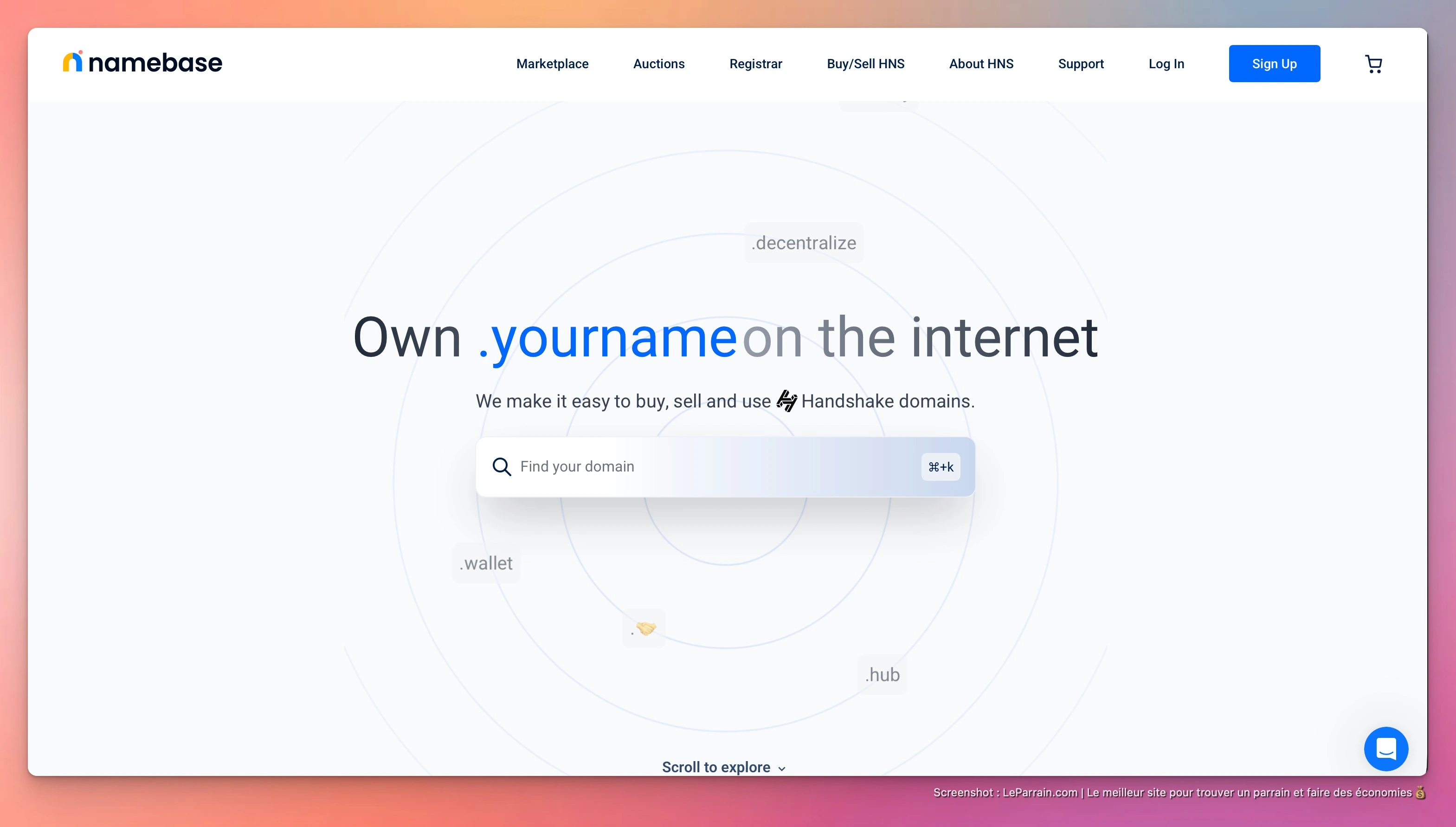 Capture d'écran 2 du programme de parrainage Namebase