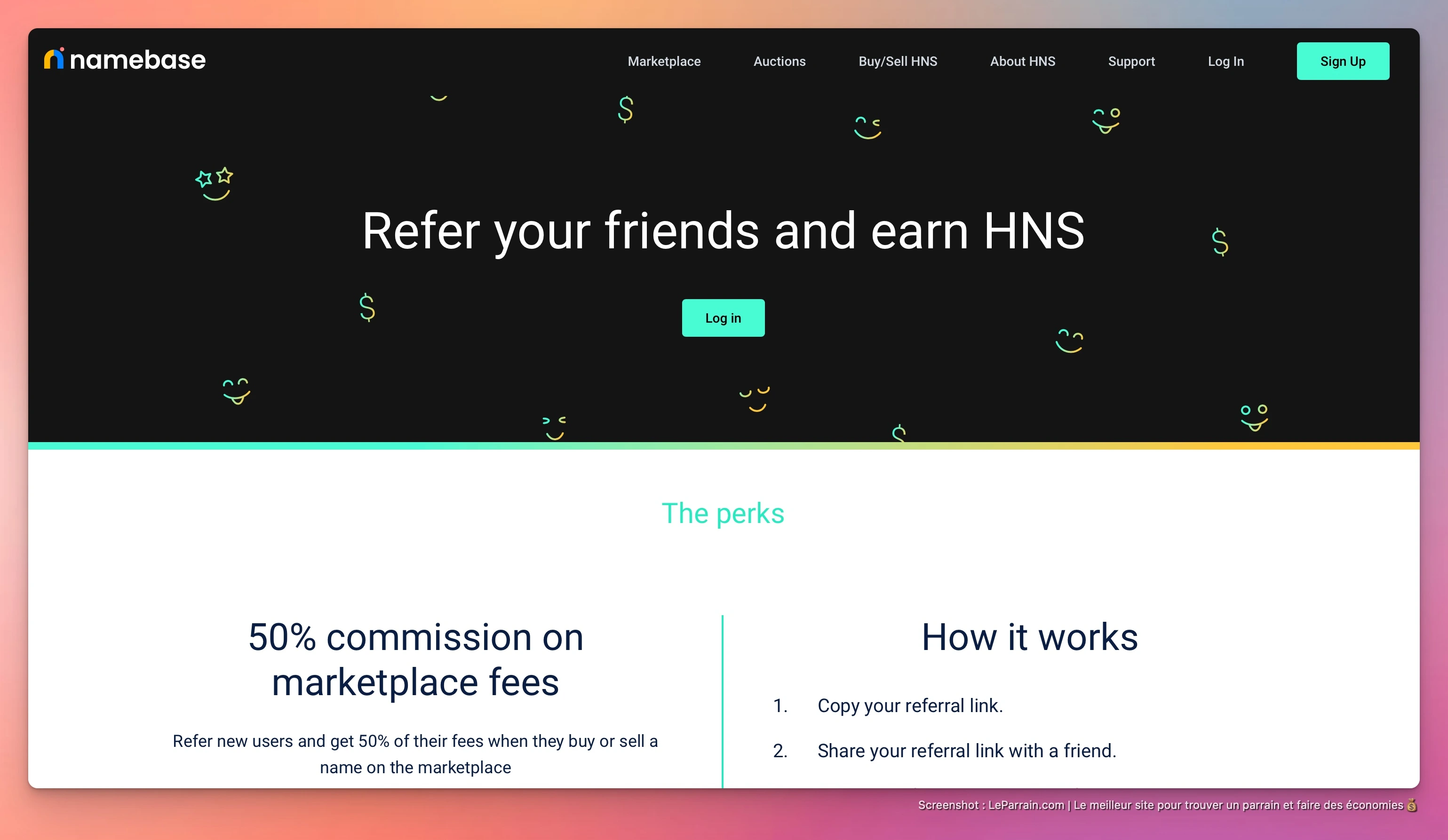 Capture d'écran 5 du programme de parrainage Namebase