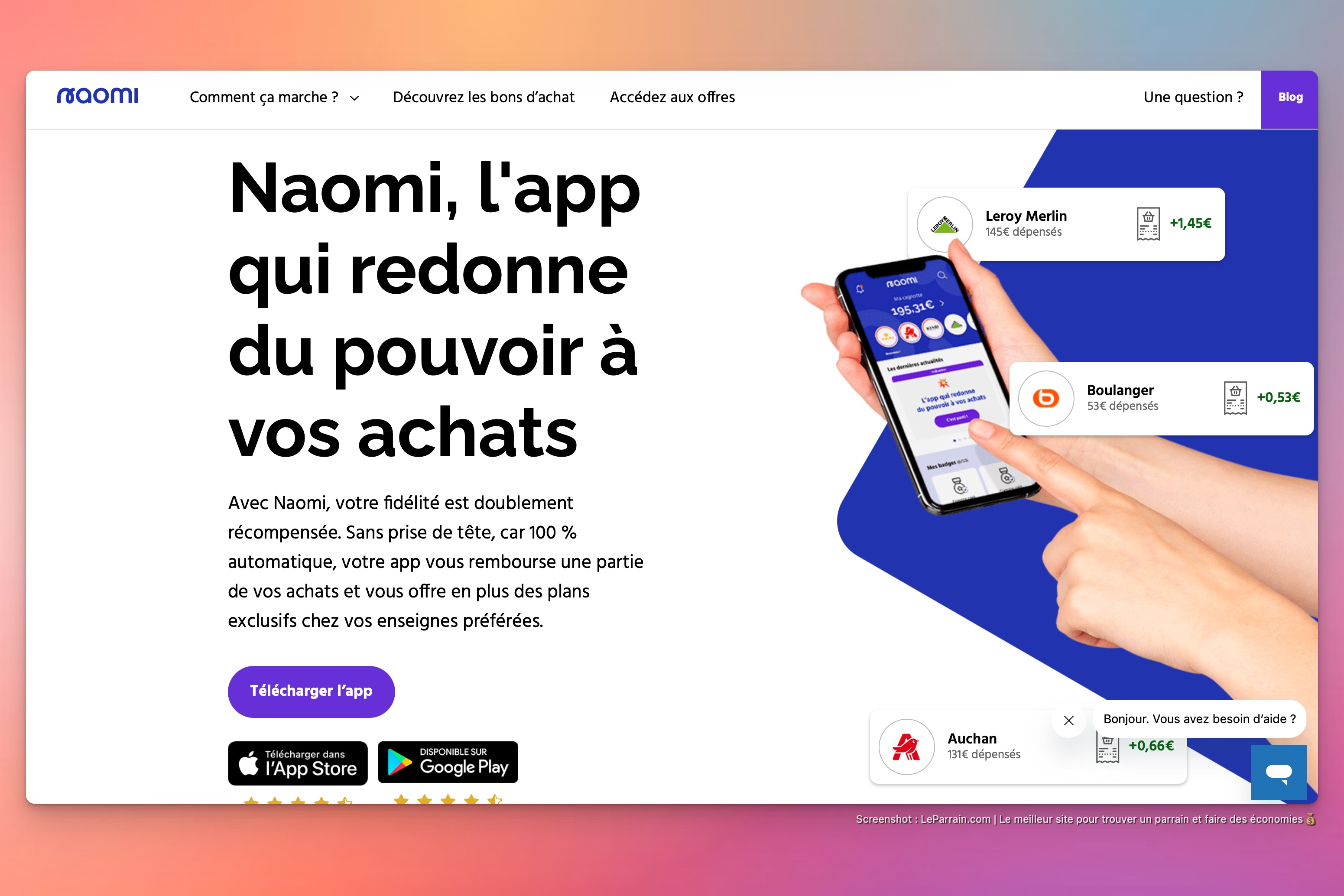 Capture d'écran 1 du programme de parrainage Naomi