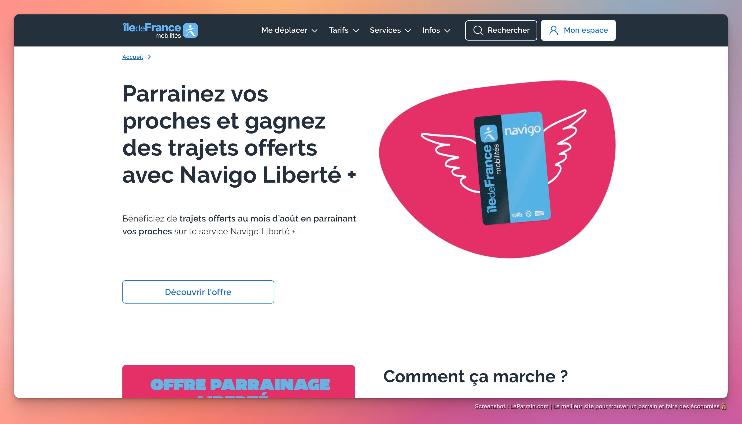 Capture d'écran 1 du programme de parrainage Navigo