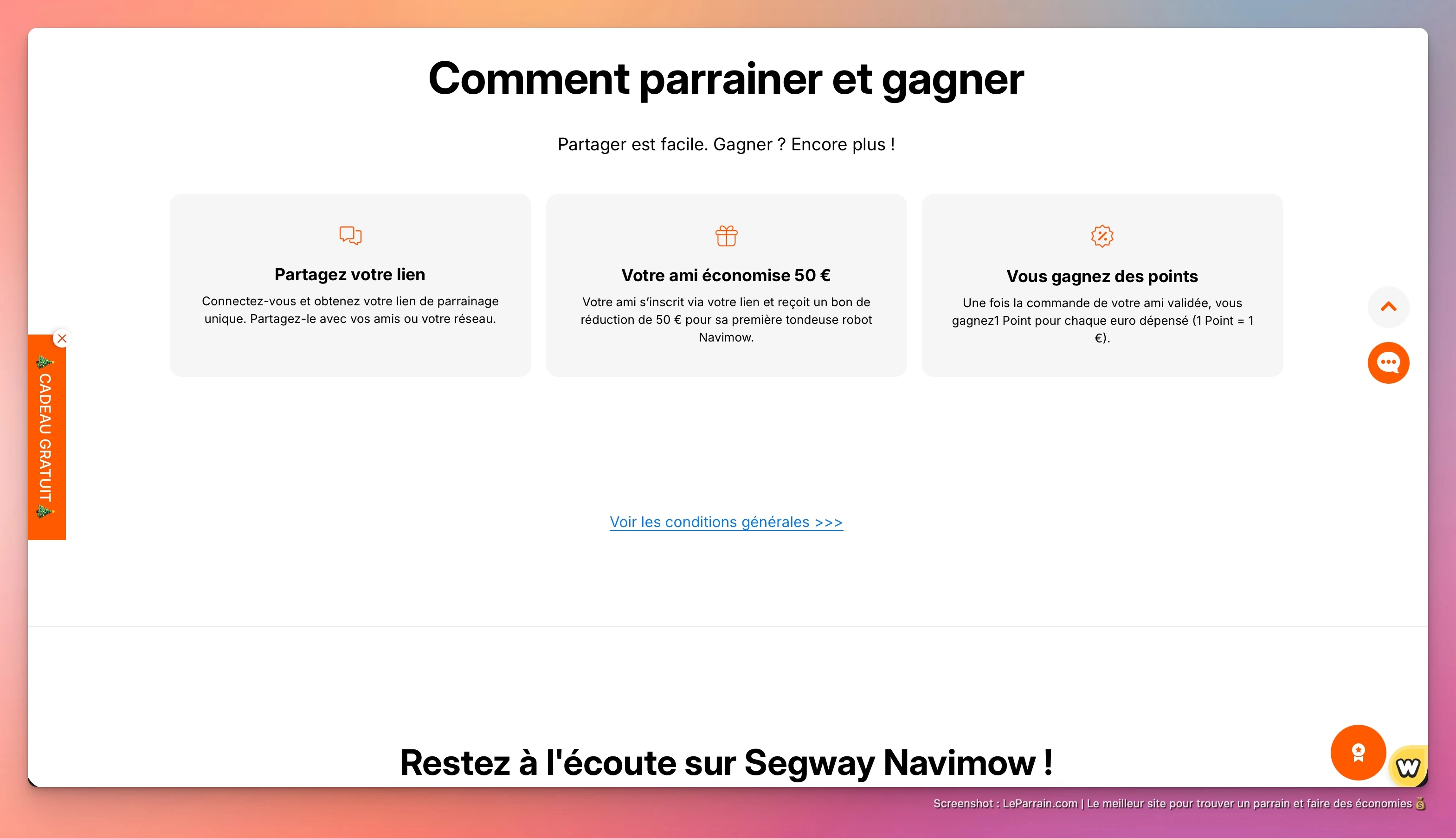 Capture d'écran 2 du programme de parrainage Navimow (Segway)