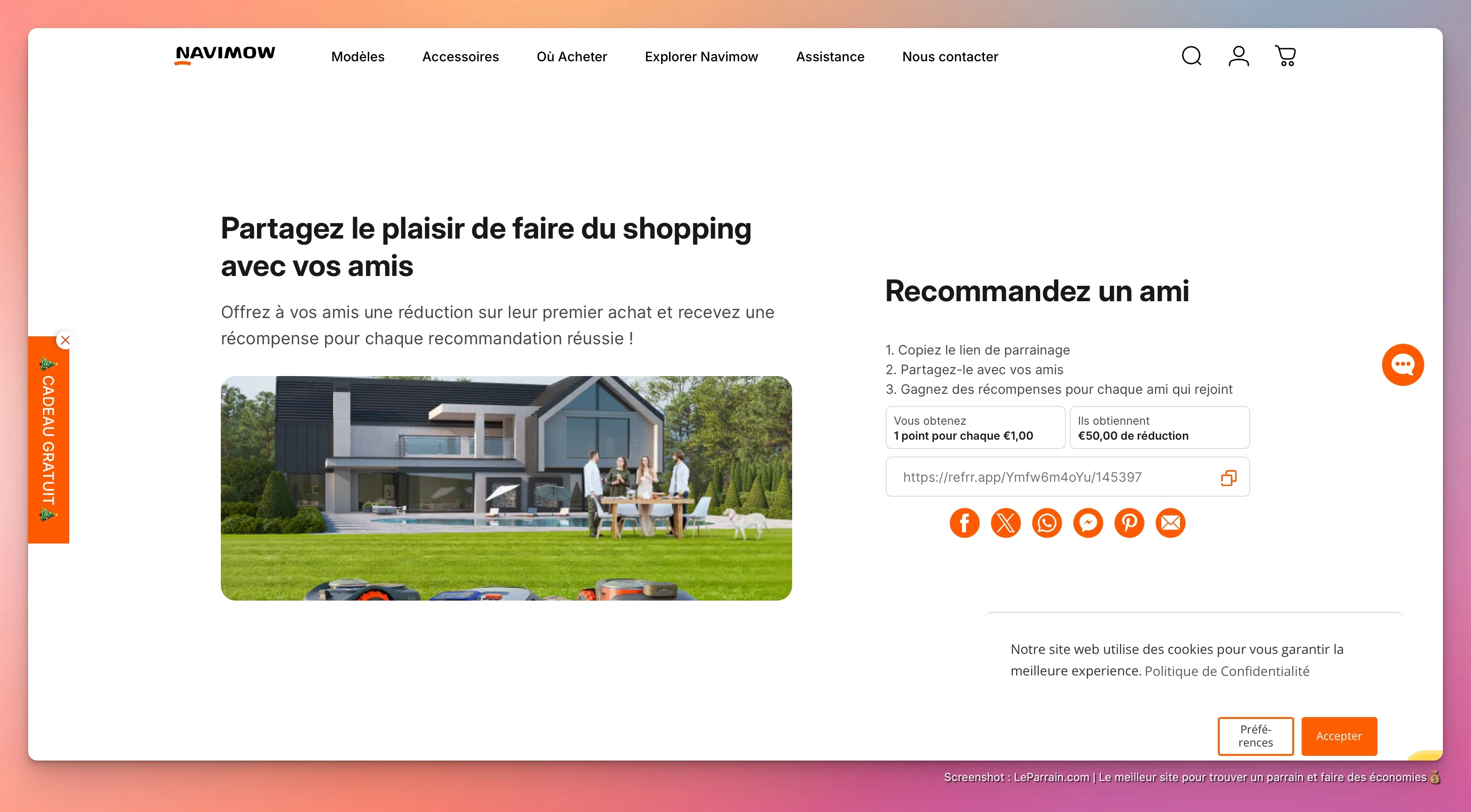 Capture d'écran 3 du programme de parrainage Navimow (Segway)