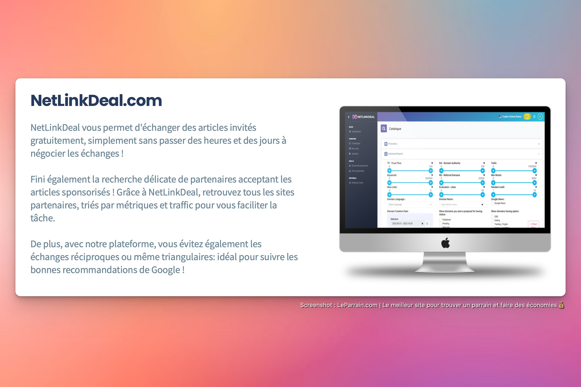 Capture d'écran 3 du programme de parrainage NetLinkDeal