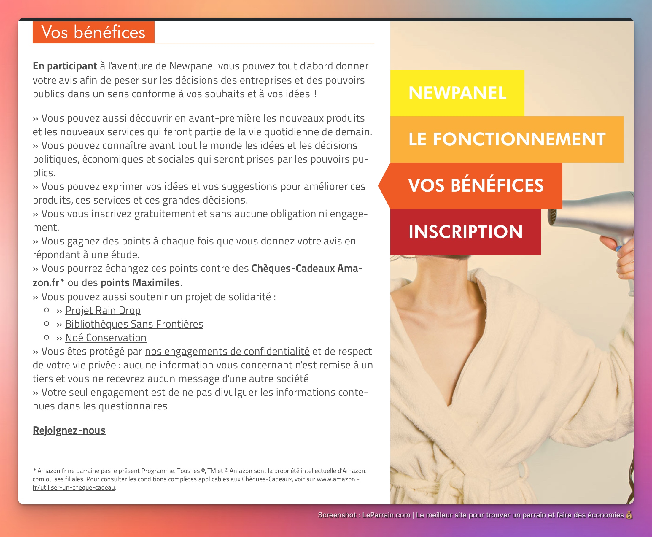 Capture d'écran 1 du programme de parrainage Newpanel