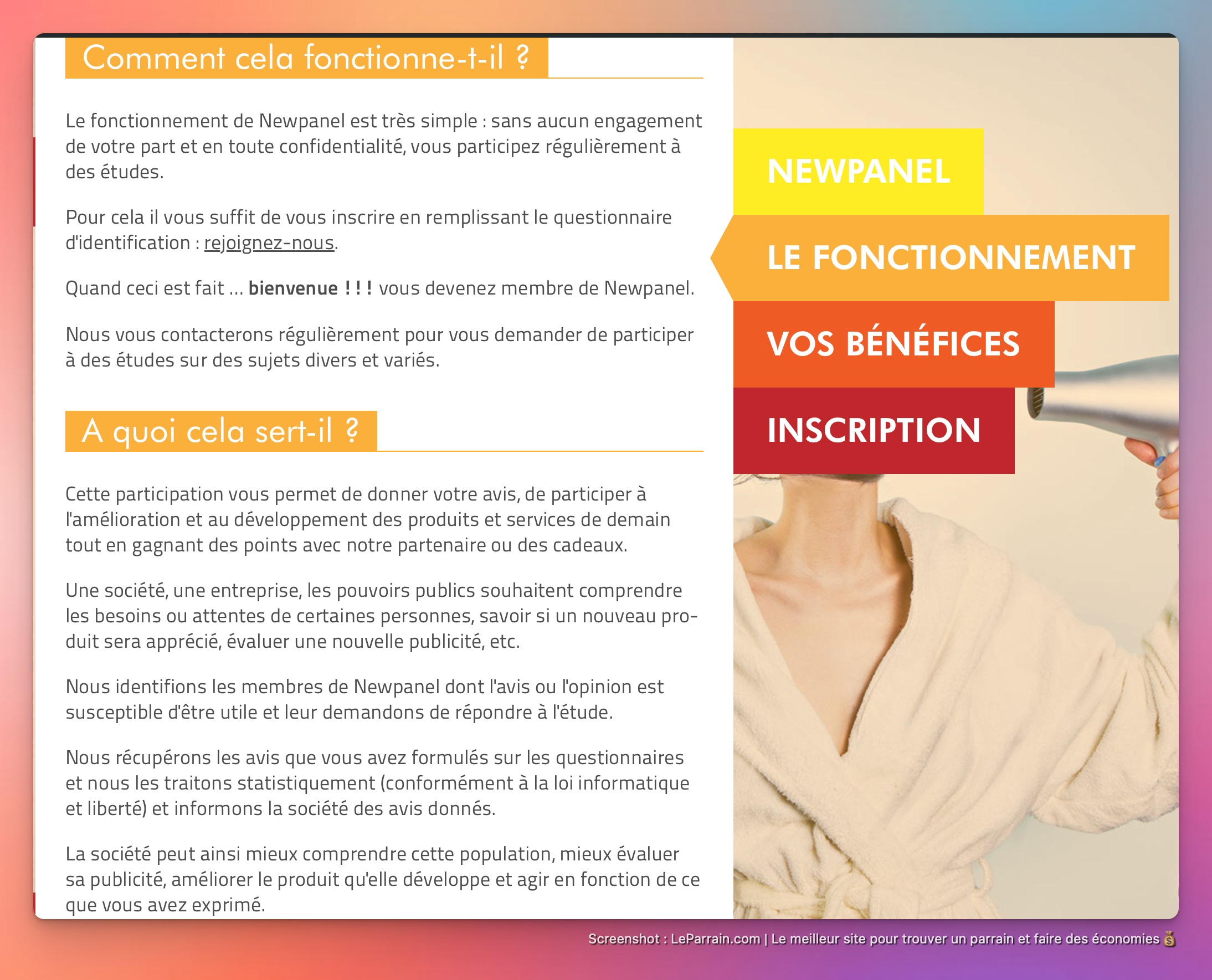 Capture d'écran 2 du programme de parrainage Newpanel