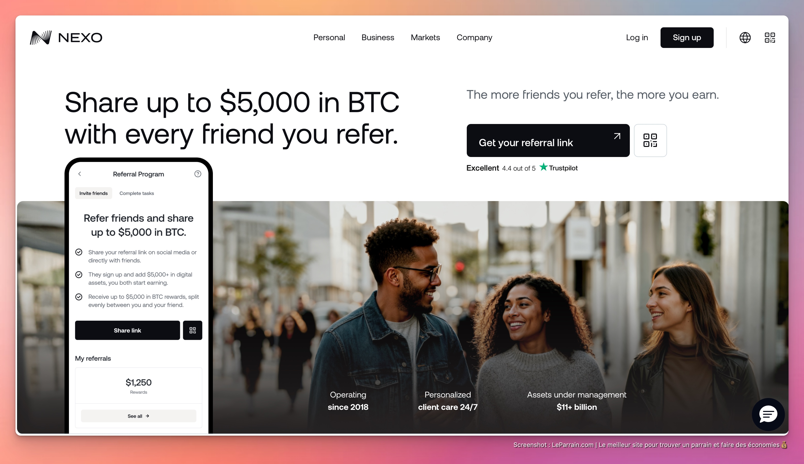 Capture d'écran 1 du programme de parrainage Nexo