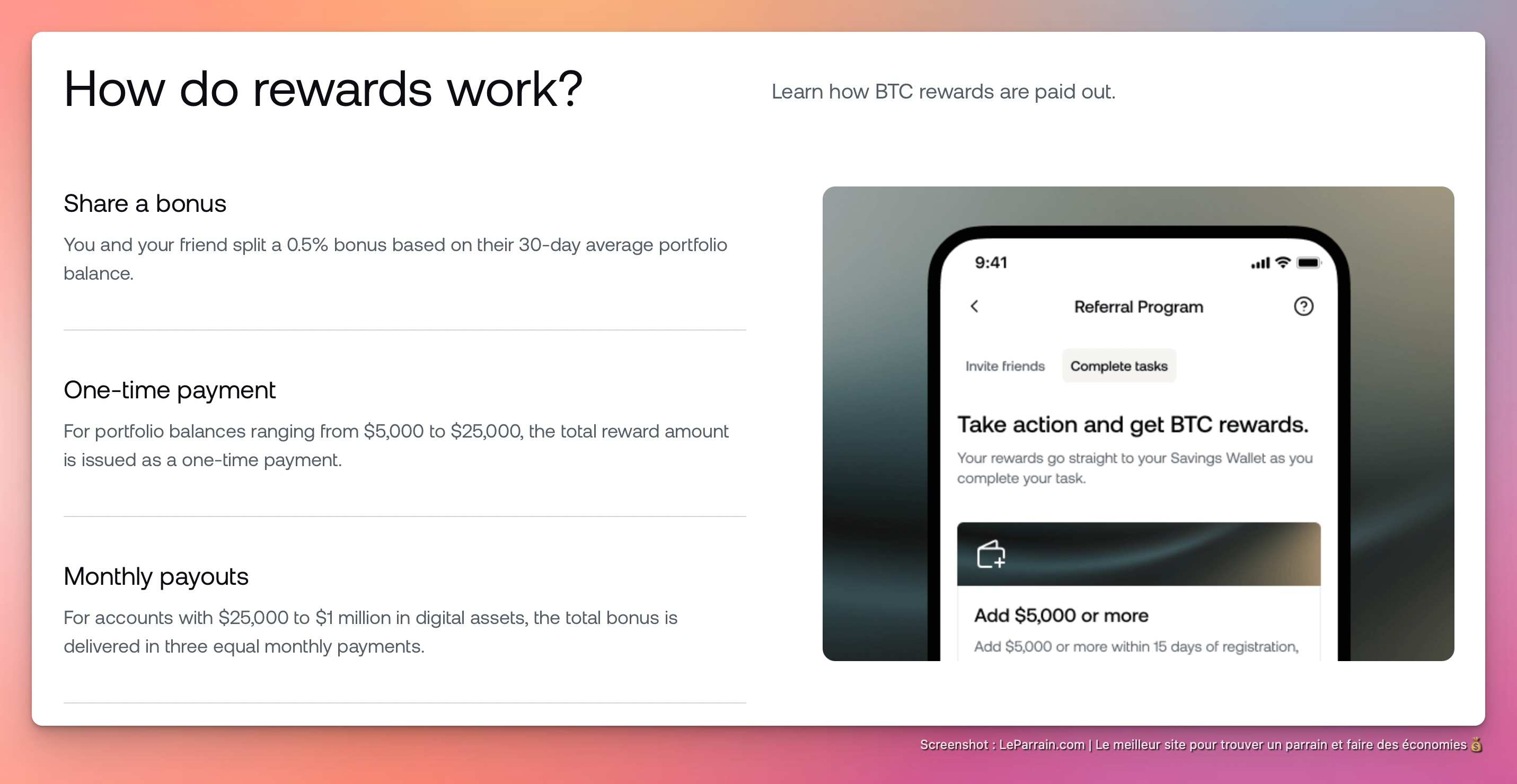Capture d'écran 3 du programme de parrainage Nexo