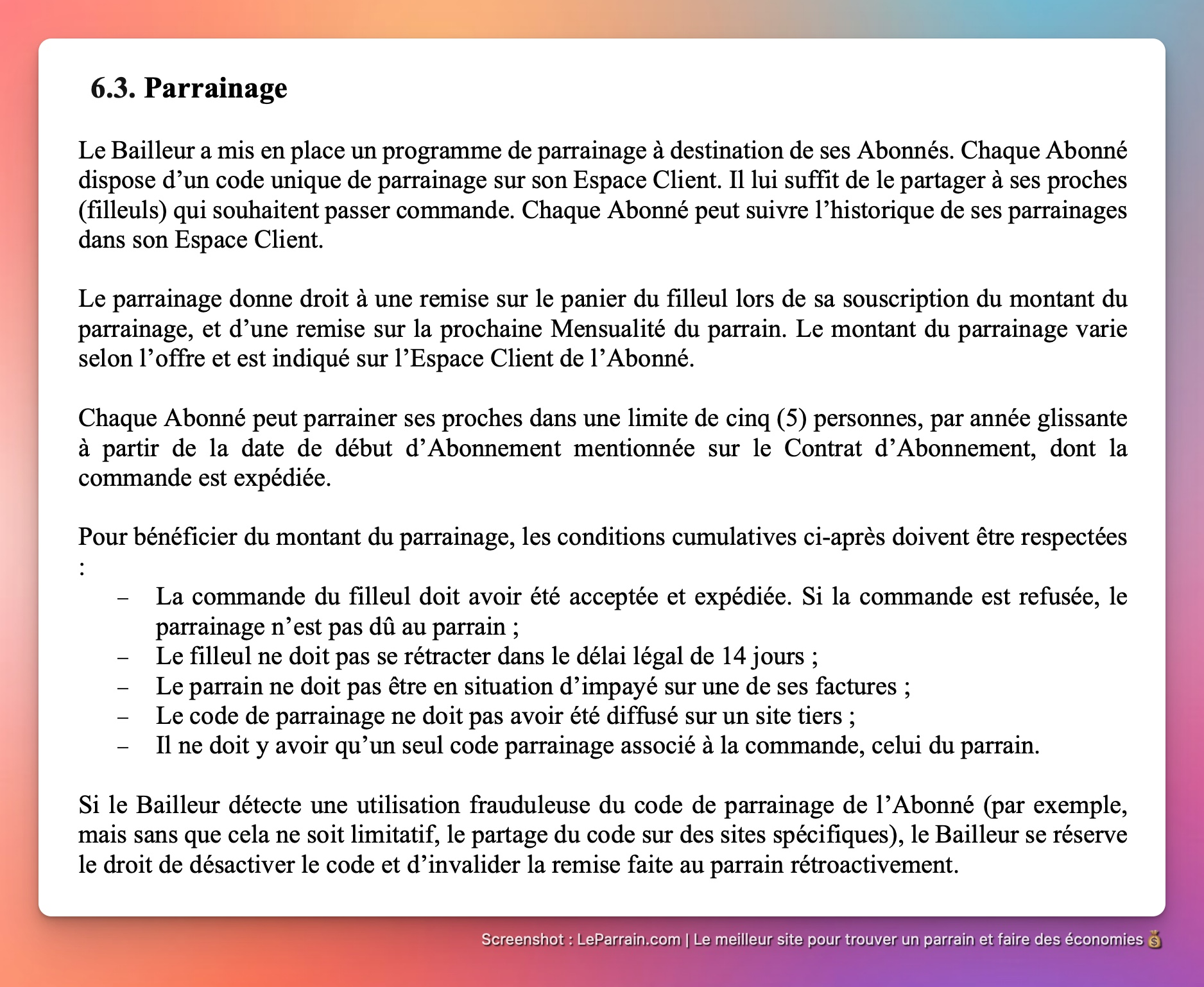 Capture d'écran 1 du programme de parrainage Next Mobiles