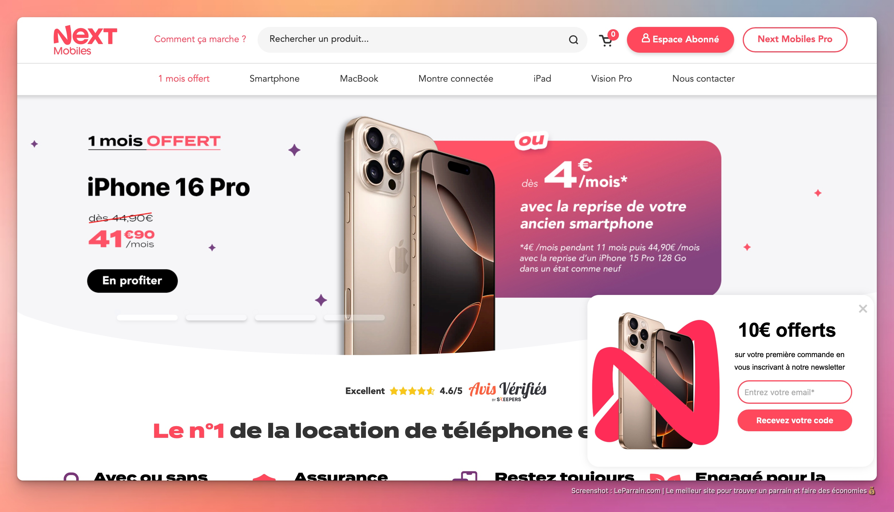 Capture d'écran 2 du programme de parrainage Next Mobiles