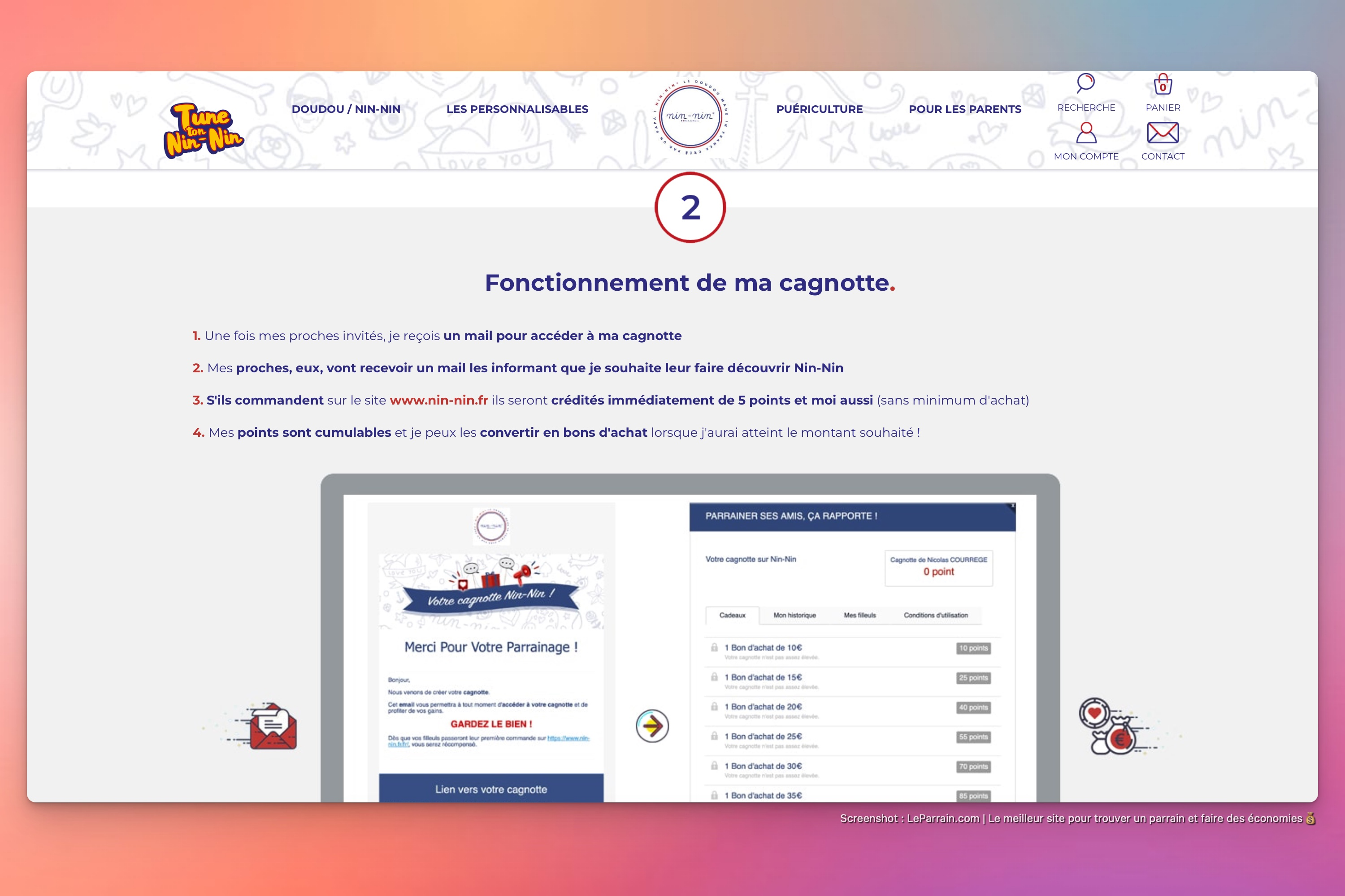 Capture d'écran 1 du programme de parrainage Nin-Nin