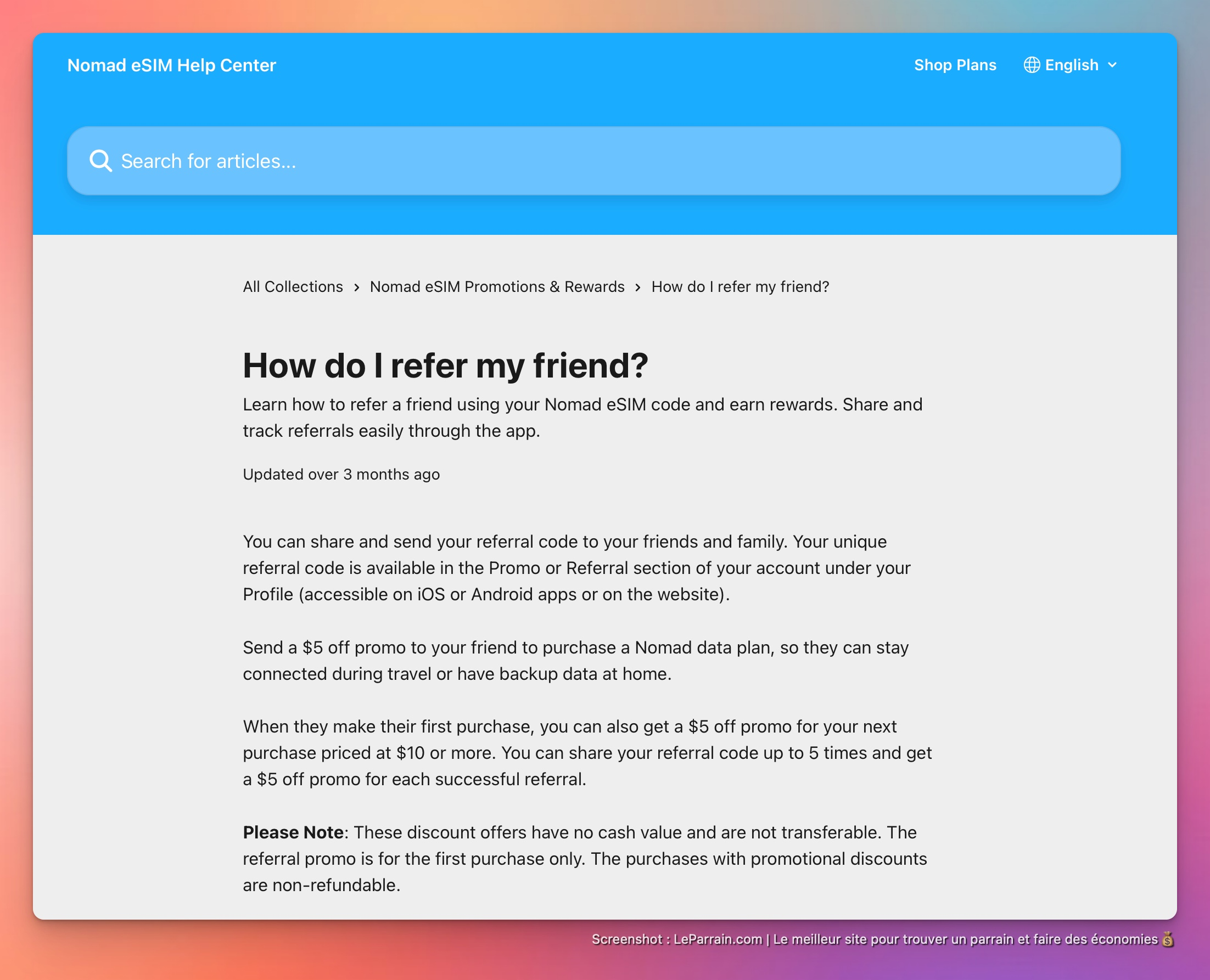 Capture d'écran 3 du programme de parrainage Nomad
